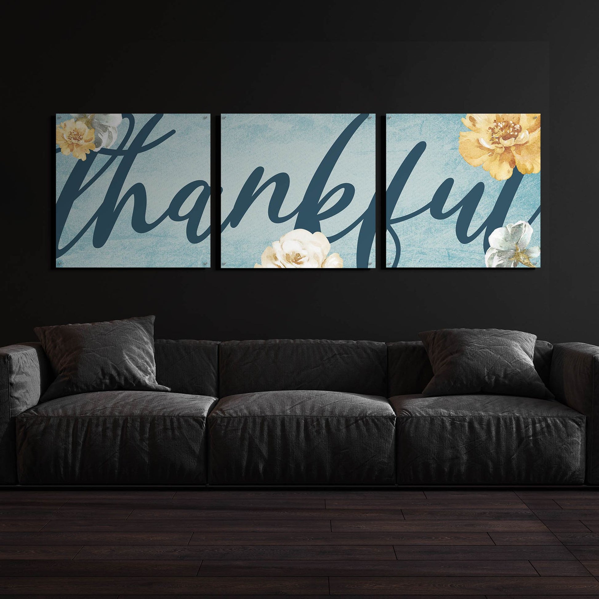 Epic Art 'Thankful' by Yass Naffas Designs, Acrylic Glass Wall Art, 3 Piece Set,108x36