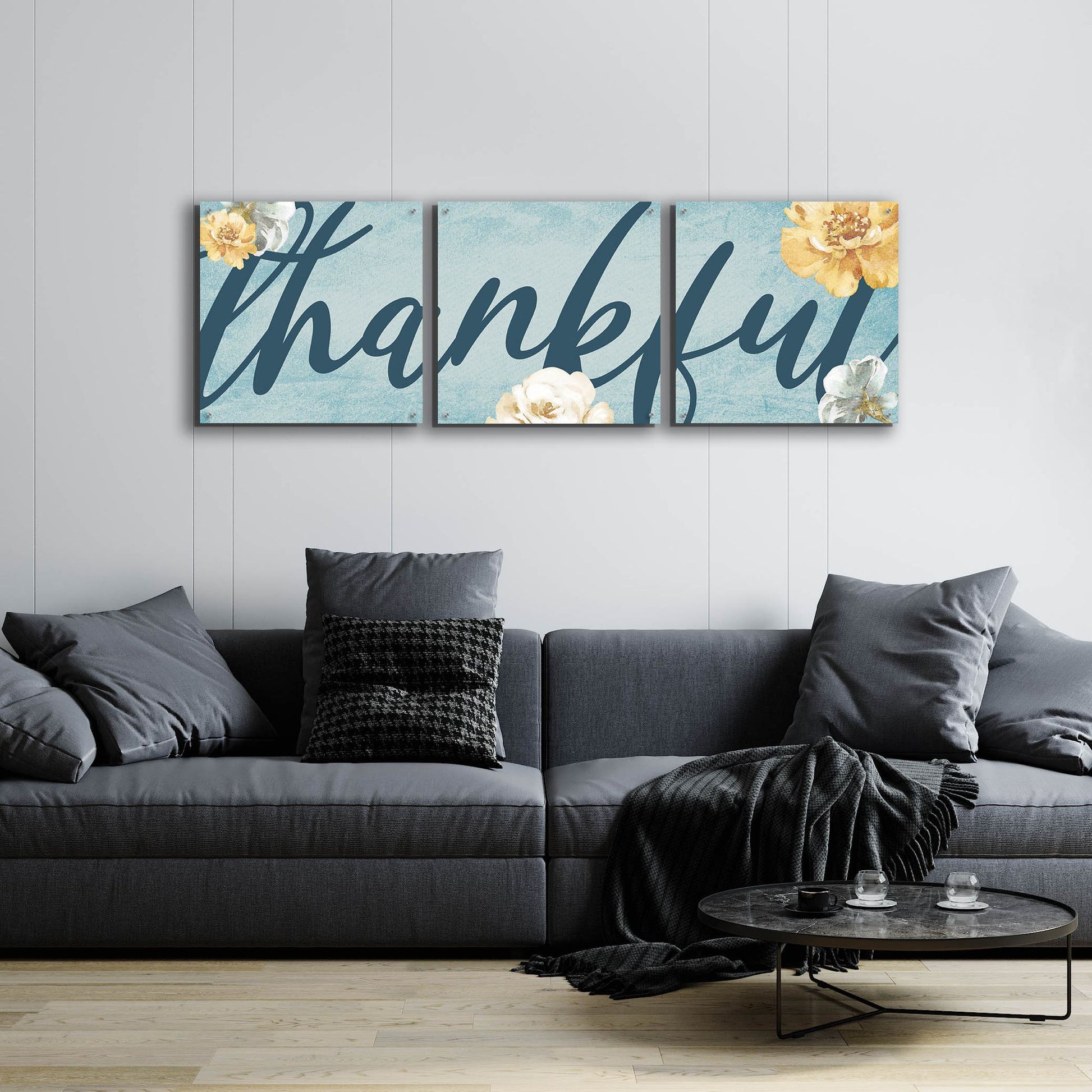 Epic Art 'Thankful' by Yass Naffas Designs, Acrylic Glass Wall Art, 3 Piece Set,72x24