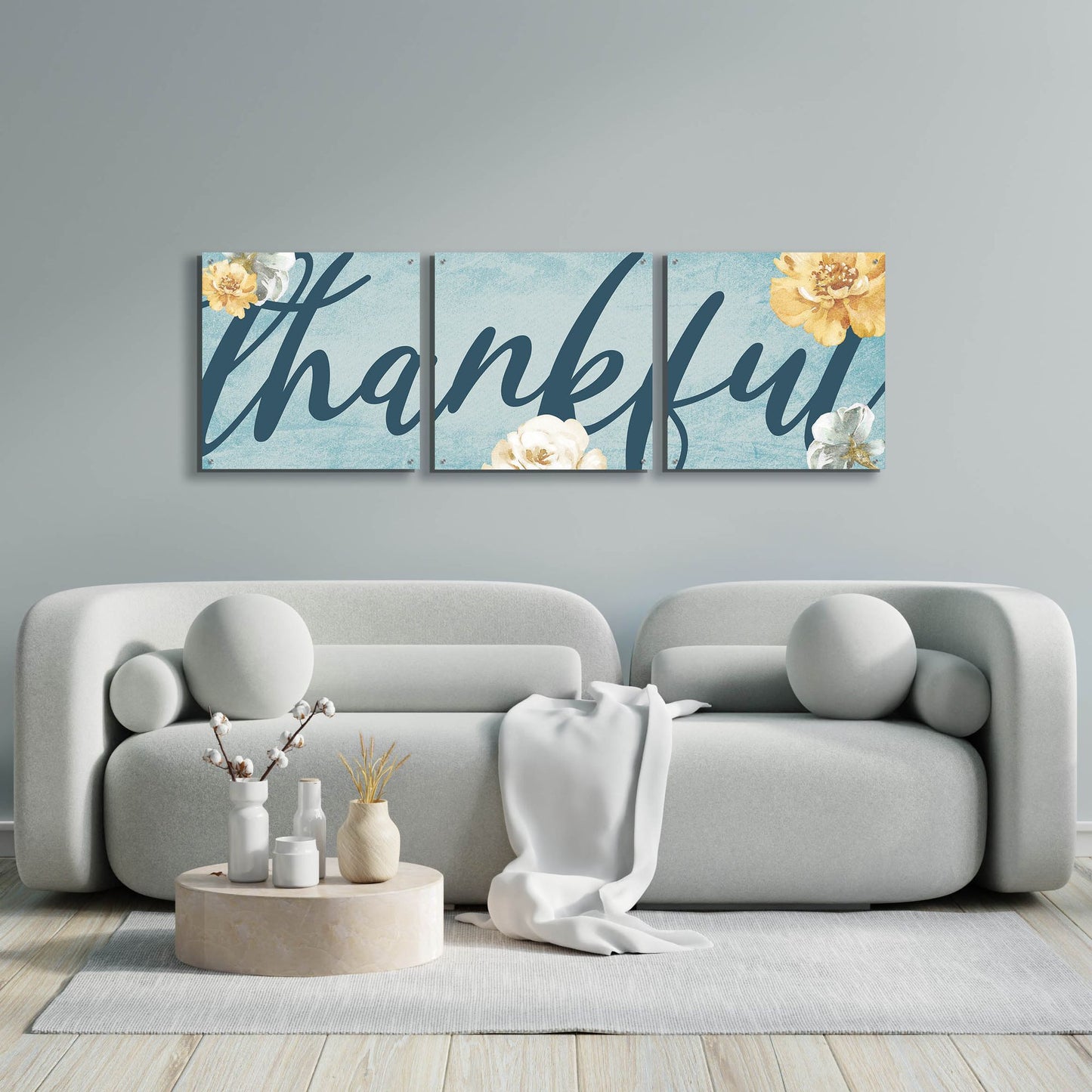 Epic Art 'Thankful' by Yass Naffas Designs, Acrylic Glass Wall Art, 3 Piece Set,72x24