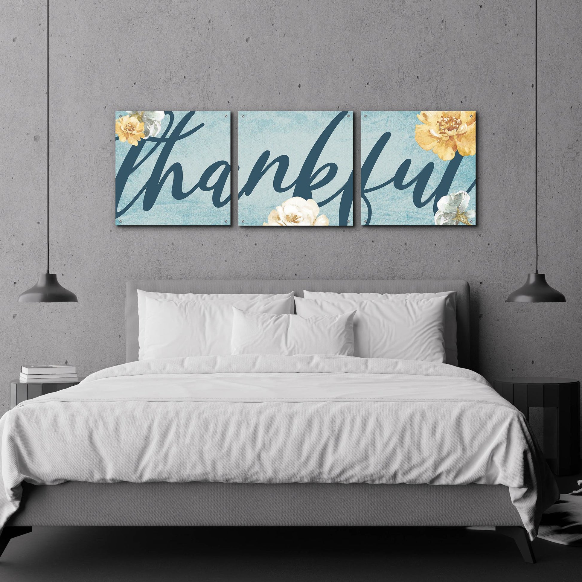 Epic Art 'Thankful' by Yass Naffas Designs, Acrylic Glass Wall Art, 3 Piece Set,72x24