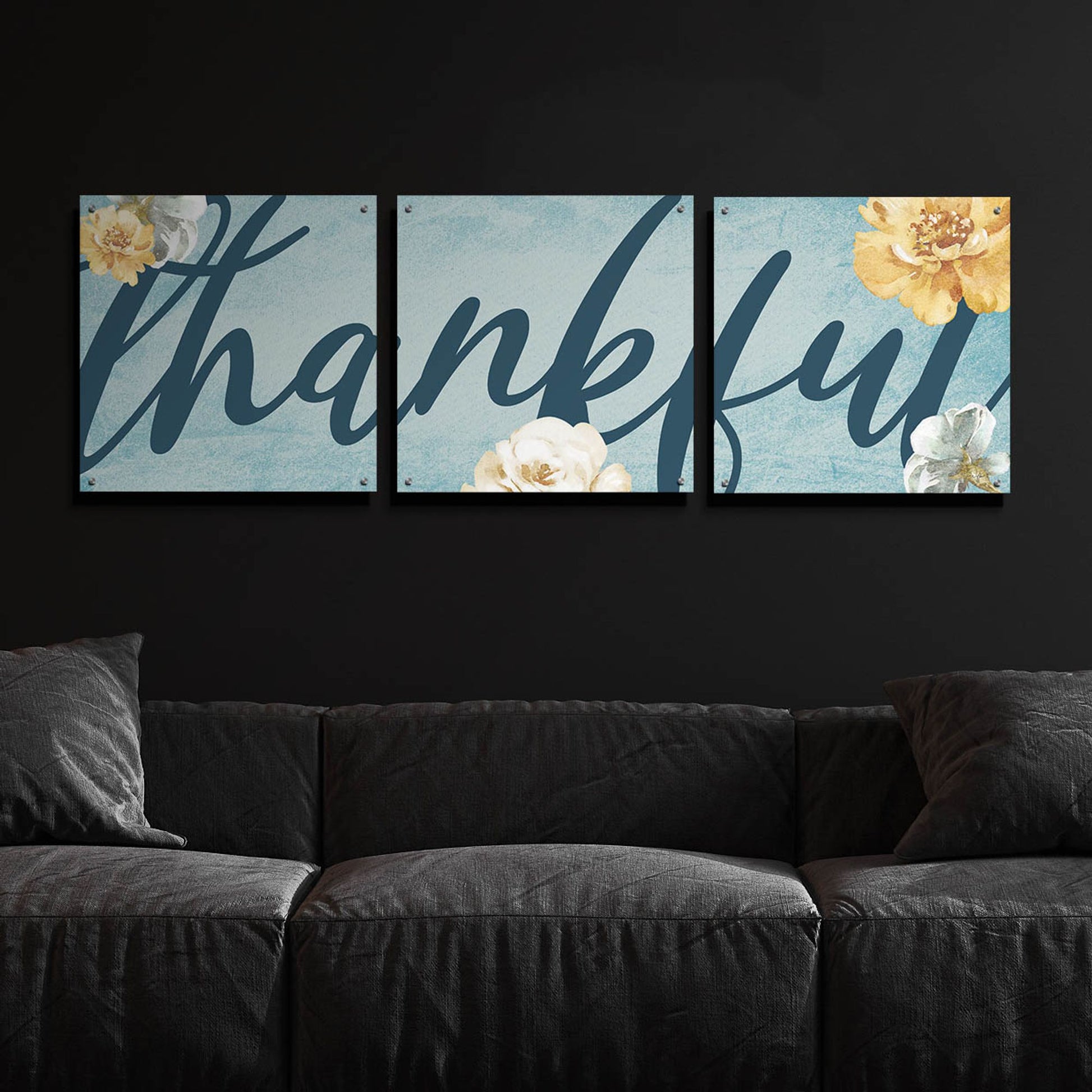 Epic Art 'Thankful' by Yass Naffas Designs, Acrylic Glass Wall Art, 3 Piece Set,72x24