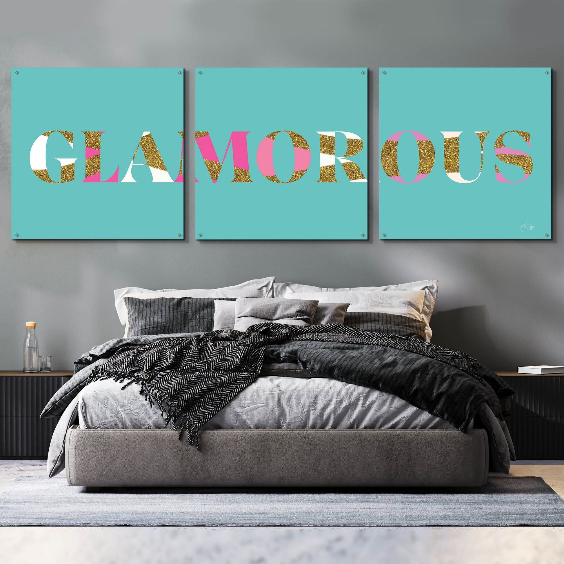 Epic Art 'Glamourous' by Yass Naffas Designs, Acrylic Glass Wall Art, 3 Piece Set,108x36