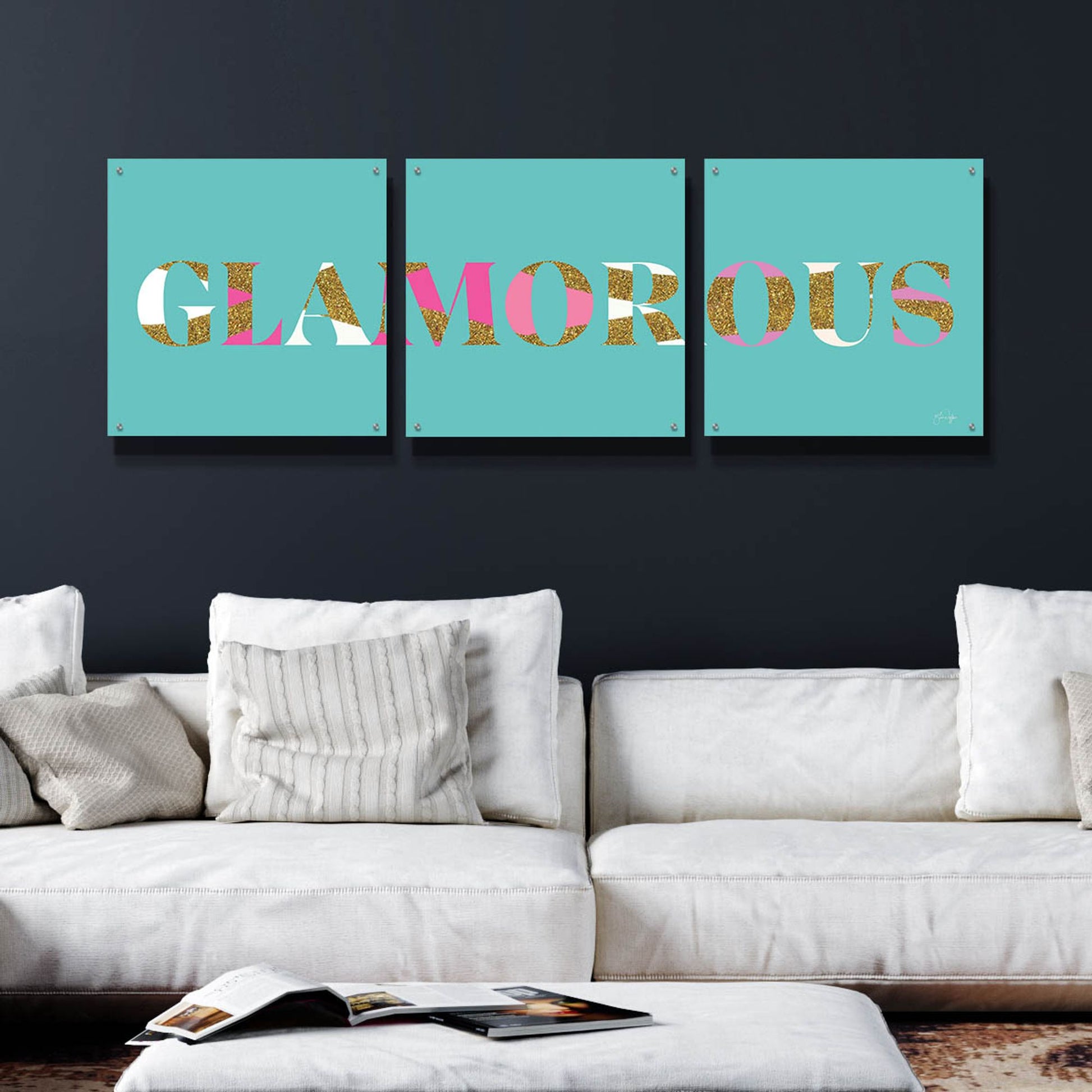 Epic Art 'Glamourous' by Yass Naffas Designs, Acrylic Glass Wall Art, 3 Piece Set,72x24