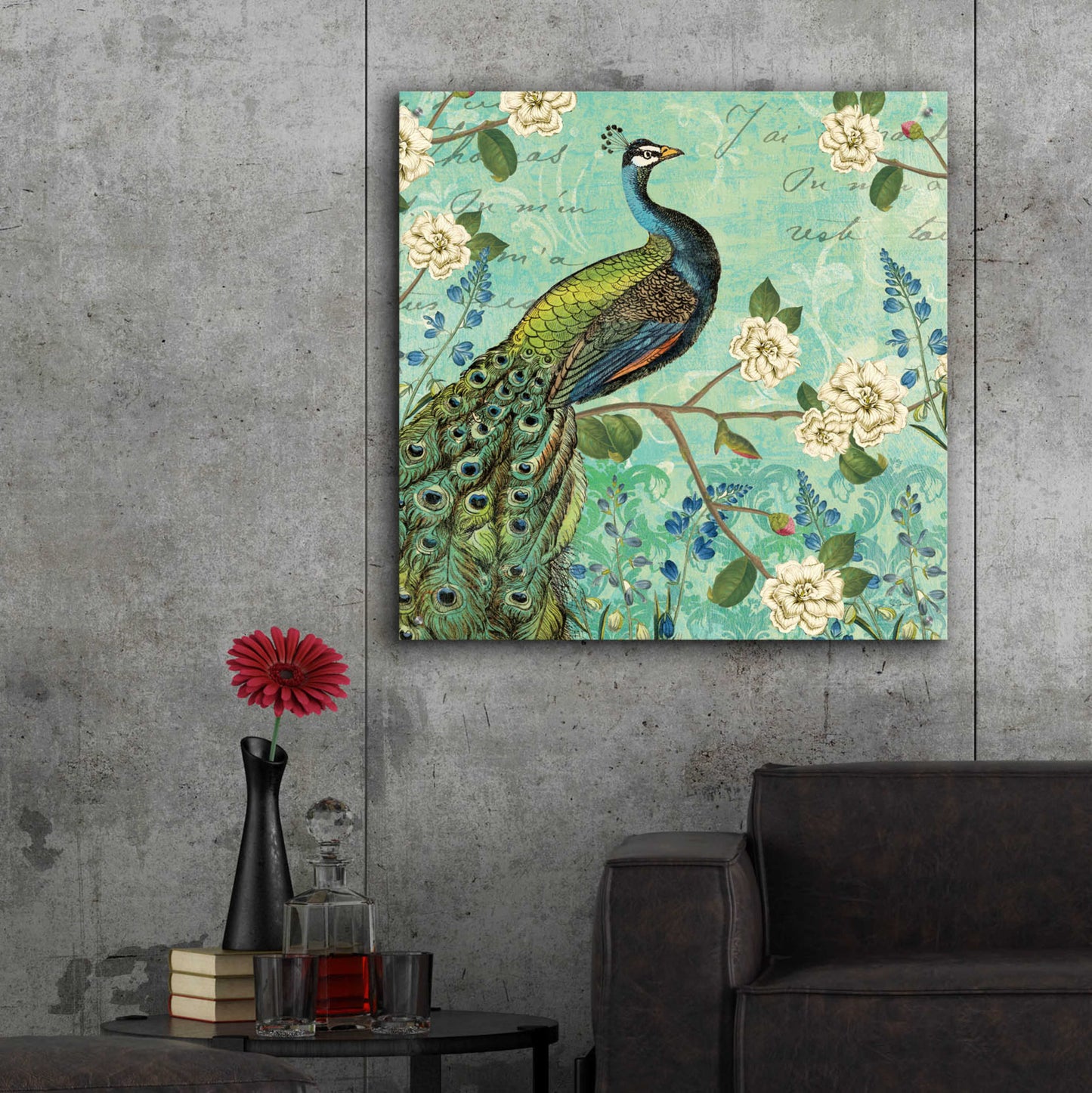 Epic Art 'Peacock Arbor V Blue' by Sue Schlabach, Acrylic Glass Wall Art,36x36