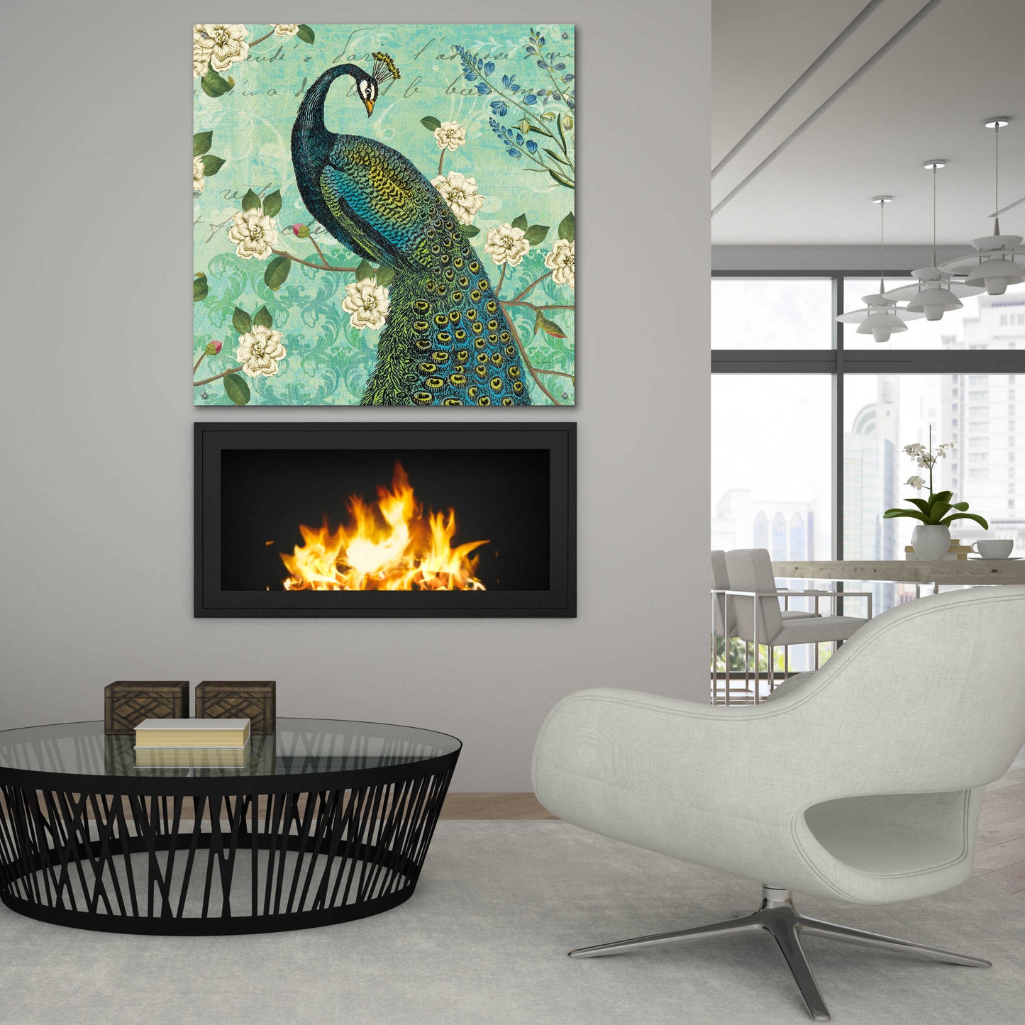 Epic Art 'Peacock Arbor VI Blue' by Sue Schlabach, Acrylic Glass Wall Art,36x36