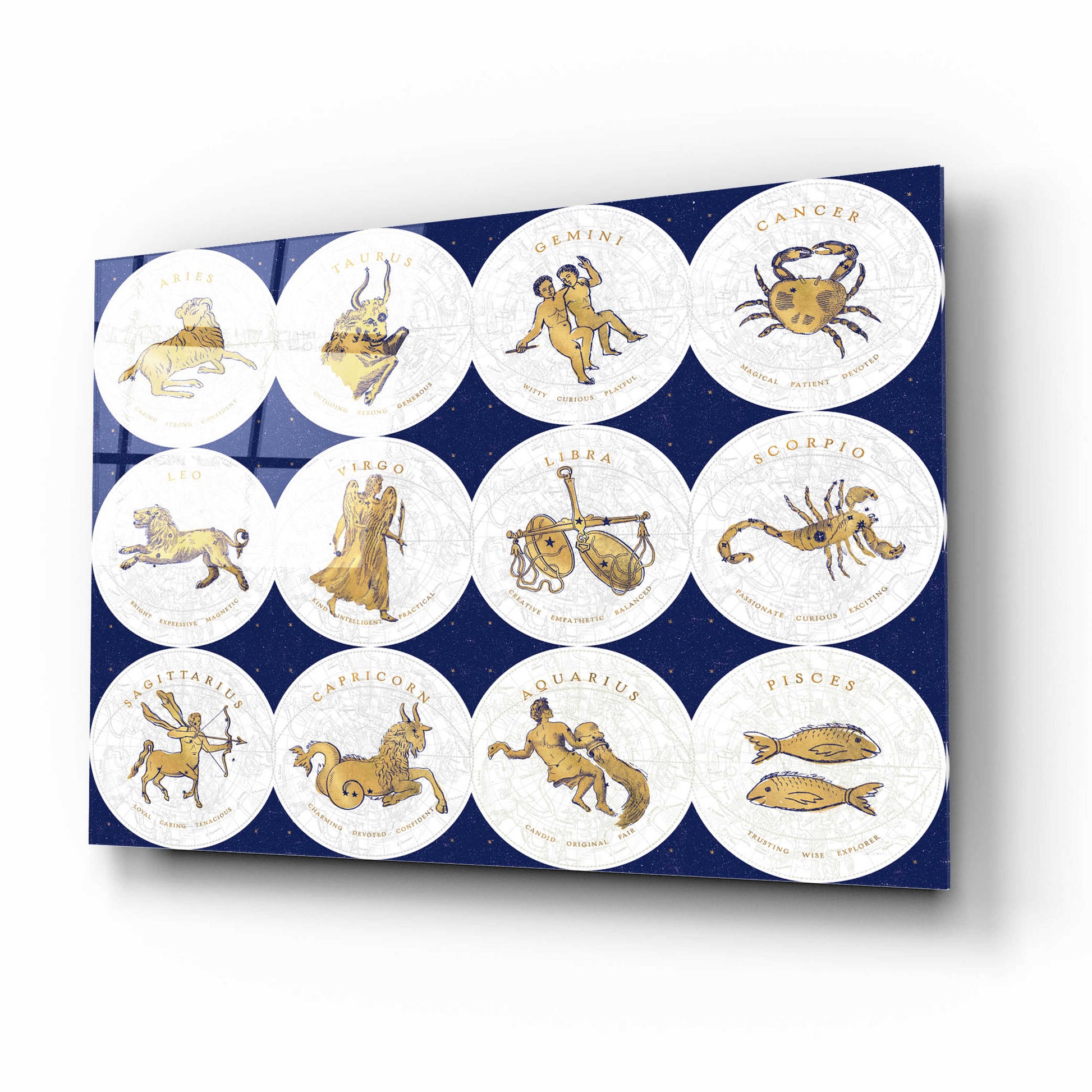 Epic Art 'Gilded Zodiac Signs' by Sue Schlabach, Acrylic Glass Wall Art,16x12