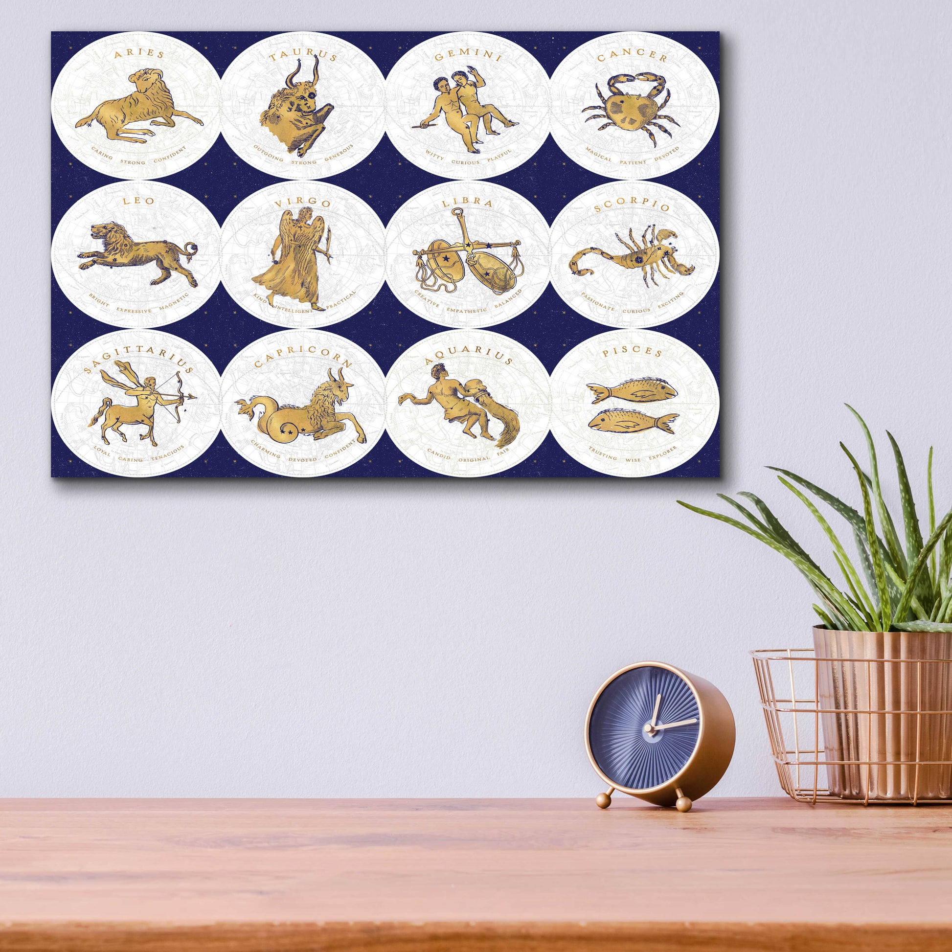 Epic Art 'Gilded Zodiac Signs' by Sue Schlabach, Acrylic Glass Wall Art,16x12