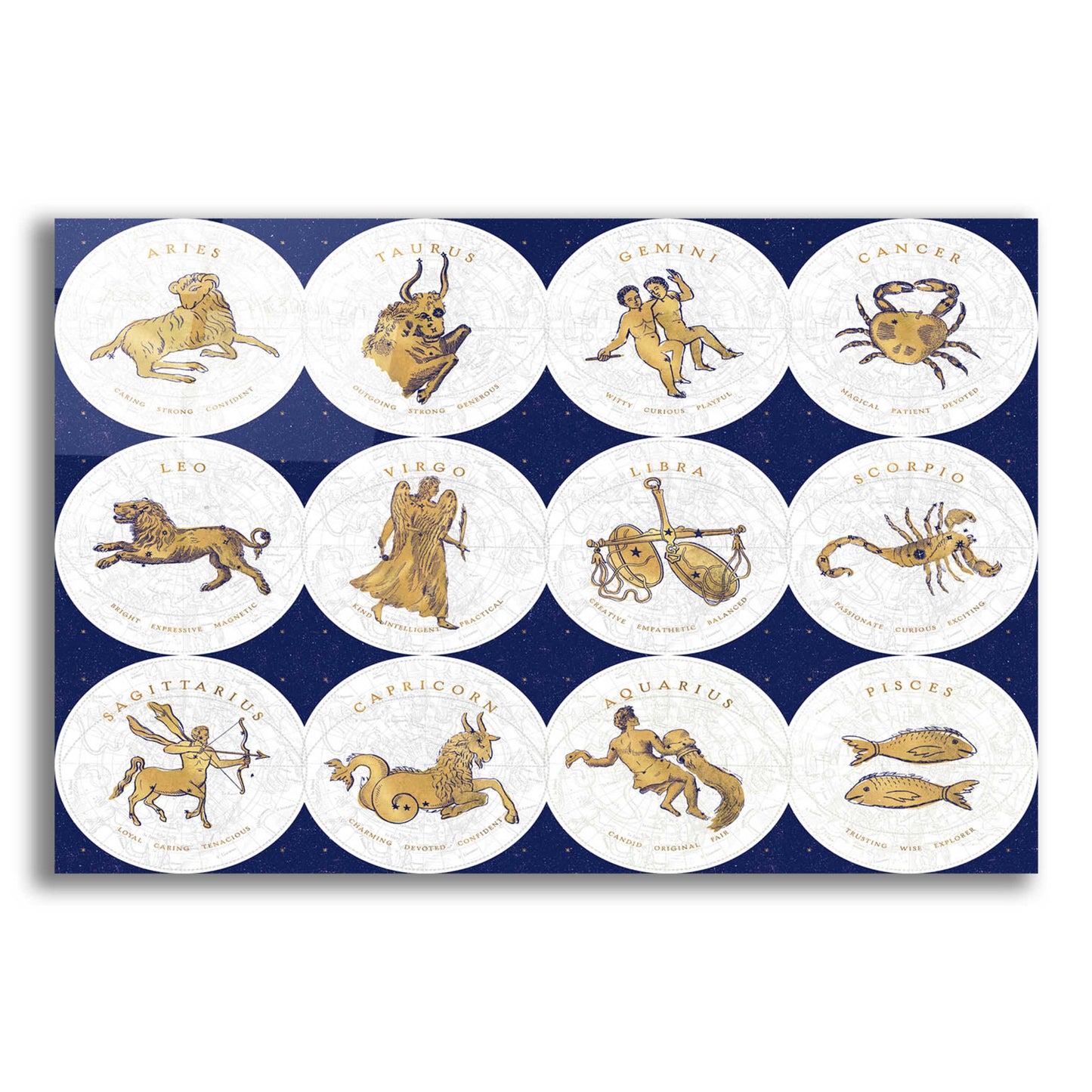 Epic Art 'Gilded Zodiac Signs' by Sue Schlabach, Acrylic Glass Wall Art,16x12