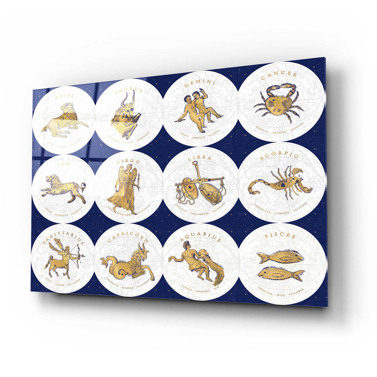 Epic Art 'Gilded Zodiac Signs' by Sue Schlabach, Acrylic Glass Wall Art,24x16