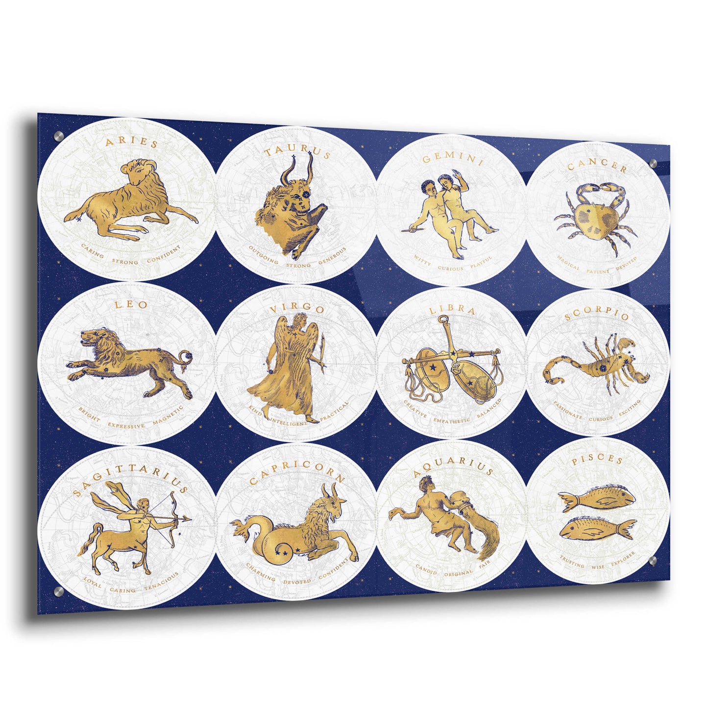 Epic Art 'Gilded Zodiac Signs' by Sue Schlabach, Acrylic Glass Wall Art,36x24