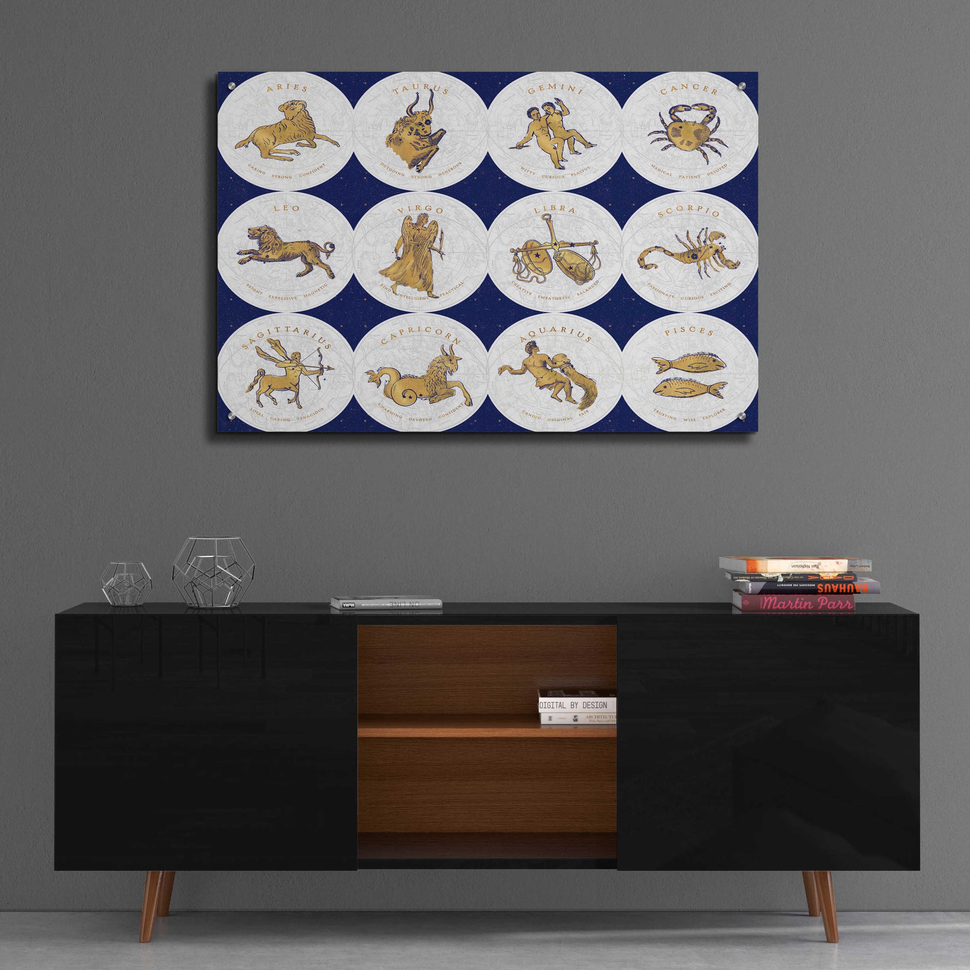 Epic Art 'Gilded Zodiac Signs' by Sue Schlabach, Acrylic Glass Wall Art,36x24