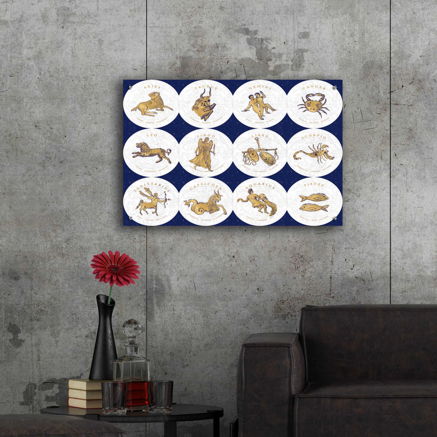 Epic Art 'Gilded Zodiac Signs' by Sue Schlabach, Acrylic Glass Wall Art,36x24