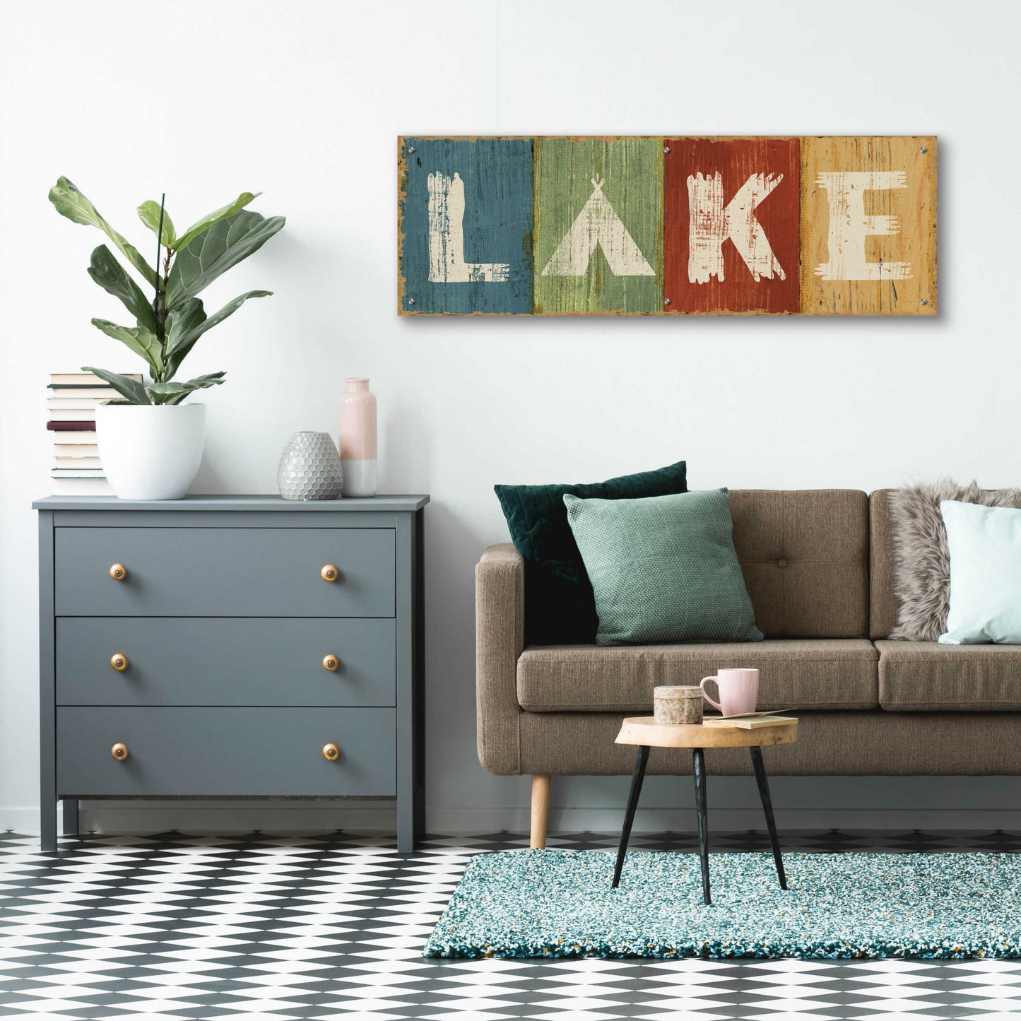 Epic Art 'Lake Lodge V' by Sue Schlabach, Acrylic Glass Wall Art,48x16