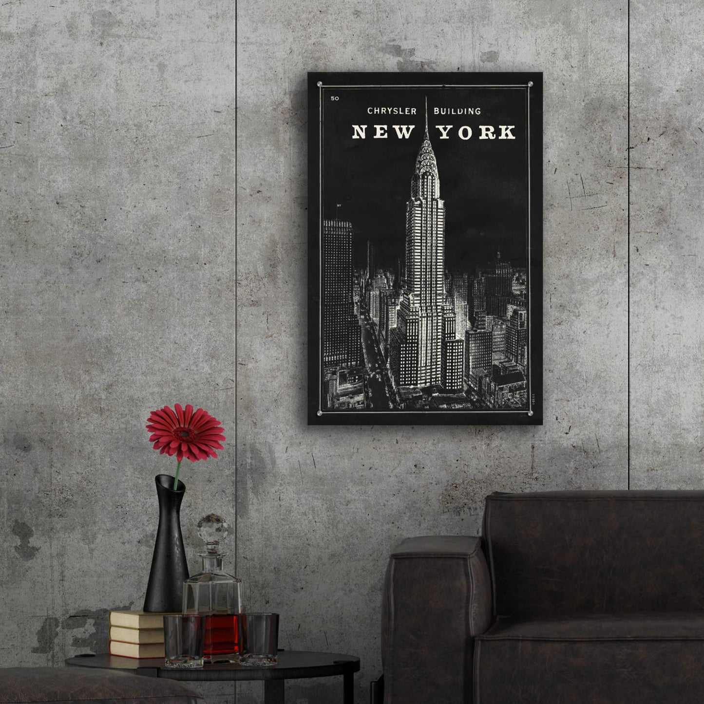 Epic Art 'Blueprint Map New York Chrysler Building Black' by Sue Schlabach, Acrylic Glass Wall Art,24x36