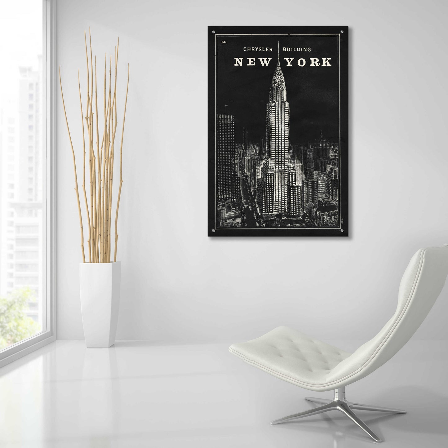 Epic Art 'Blueprint Map New York Chrysler Building Black' by Sue Schlabach, Acrylic Glass Wall Art,24x36