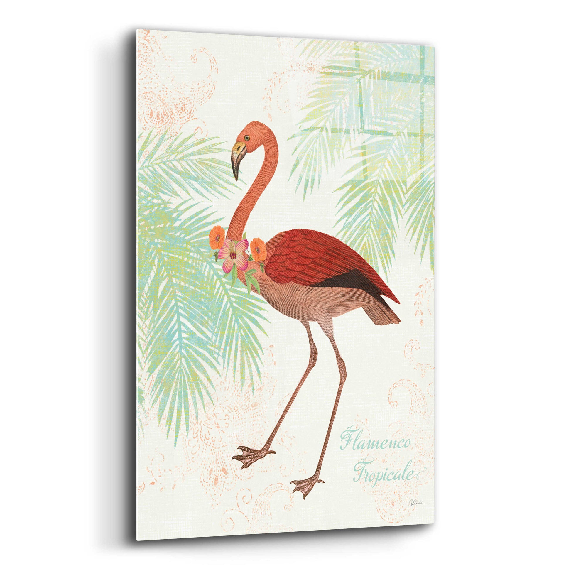 Epic Art 'Flamingo Tropicale II' by Sue Schlabach, Acrylic Glass Wall Art,12x16