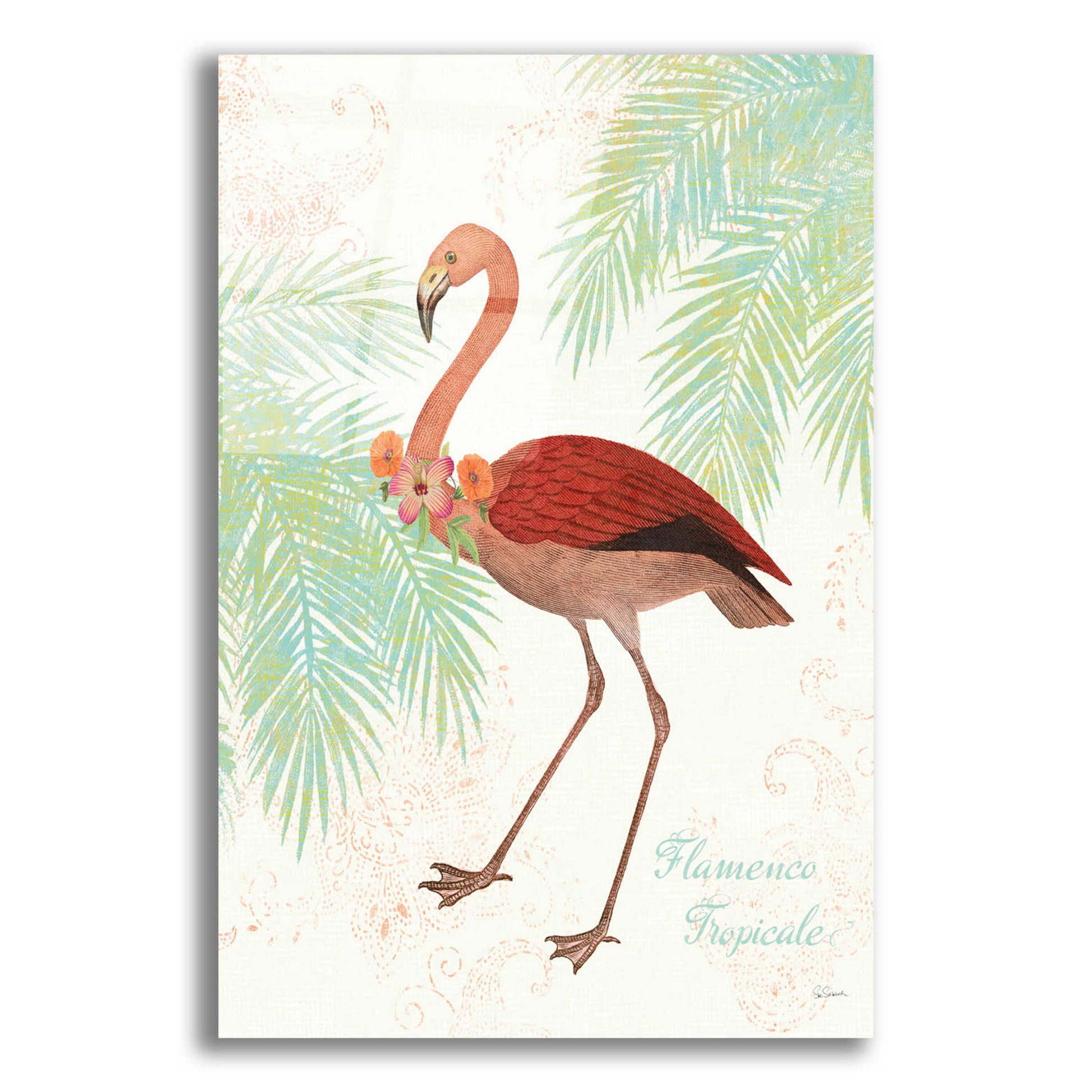 Epic Art 'Flamingo Tropicale II' by Sue Schlabach, Acrylic Glass Wall Art,12x16