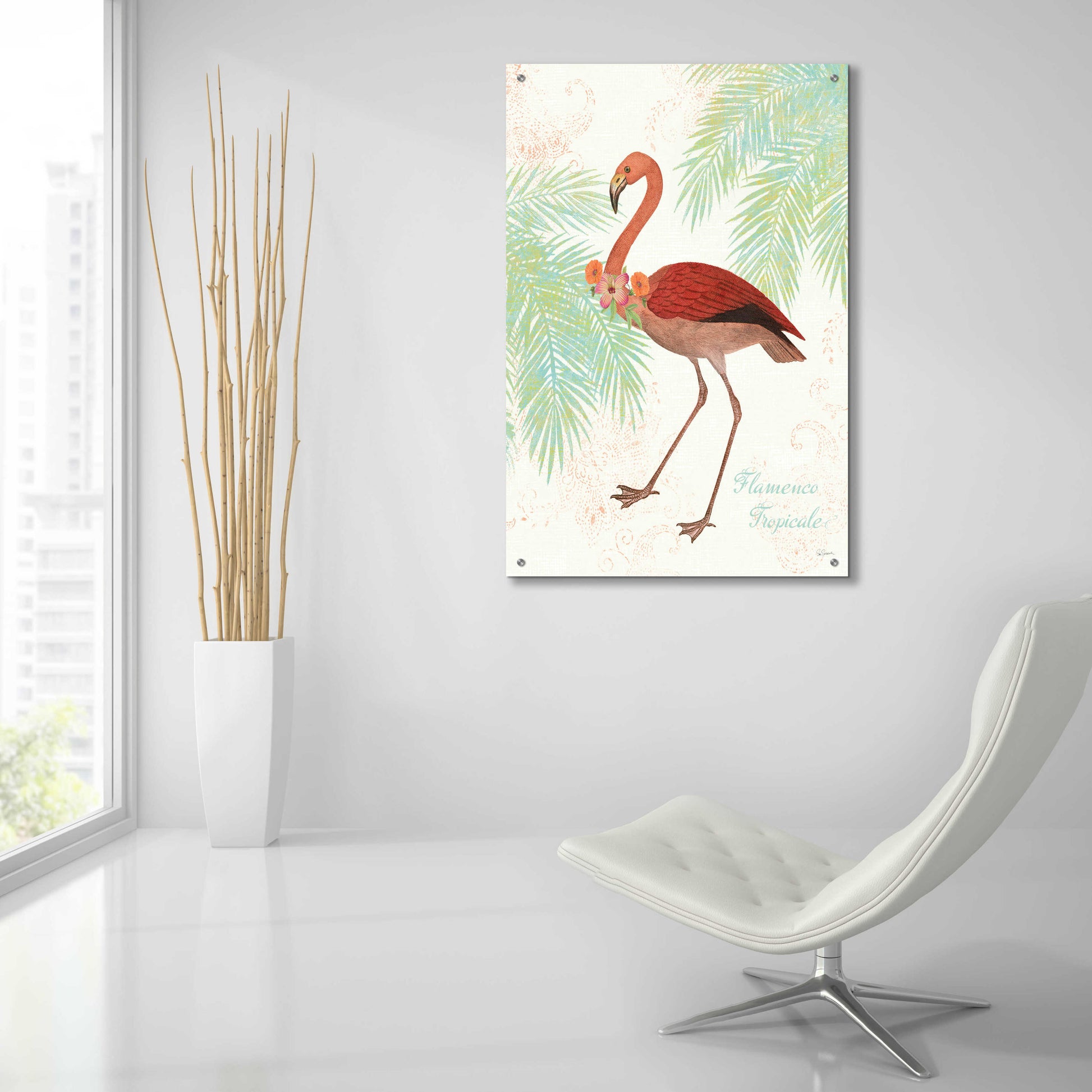 Epic Art 'Flamingo Tropicale II' by Sue Schlabach, Acrylic Glass Wall Art,24x36