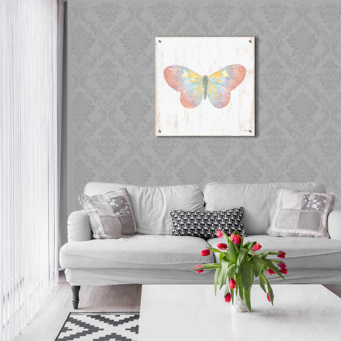 Epic Art 'White Barn Butterflies I' by Sue Schlabach, Acrylic Glass Wall Art,24x24