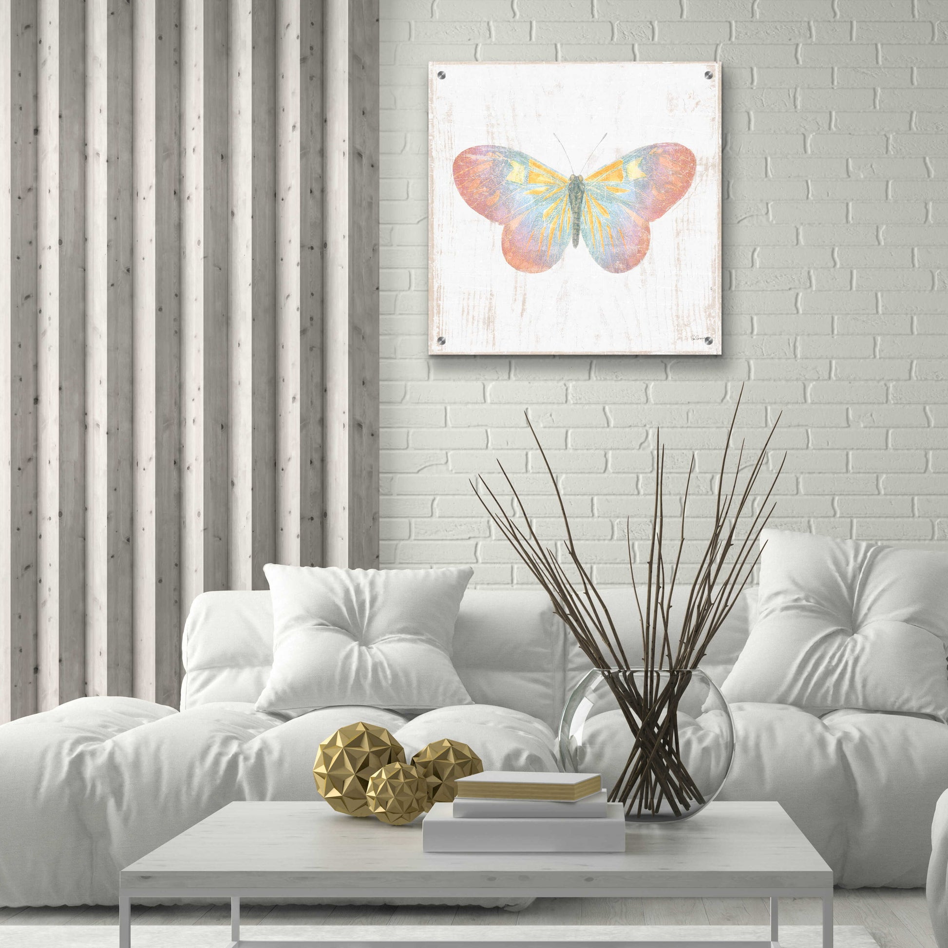 Epic Art 'White Barn Butterflies I' by Sue Schlabach, Acrylic Glass Wall Art,24x24