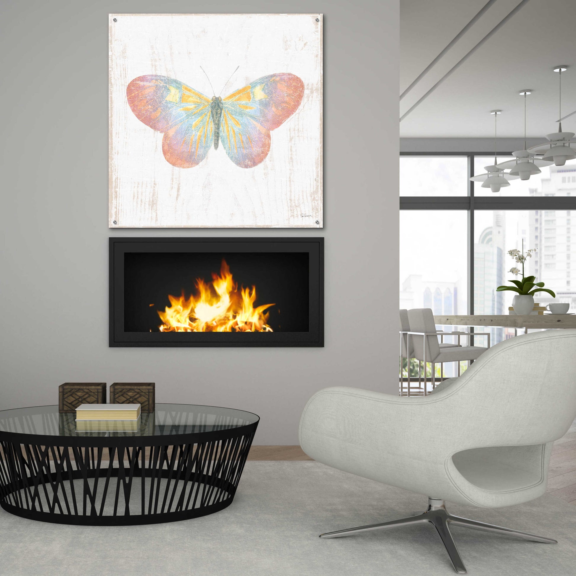 Epic Art 'White Barn Butterflies I' by Sue Schlabach, Acrylic Glass Wall Art,36x36