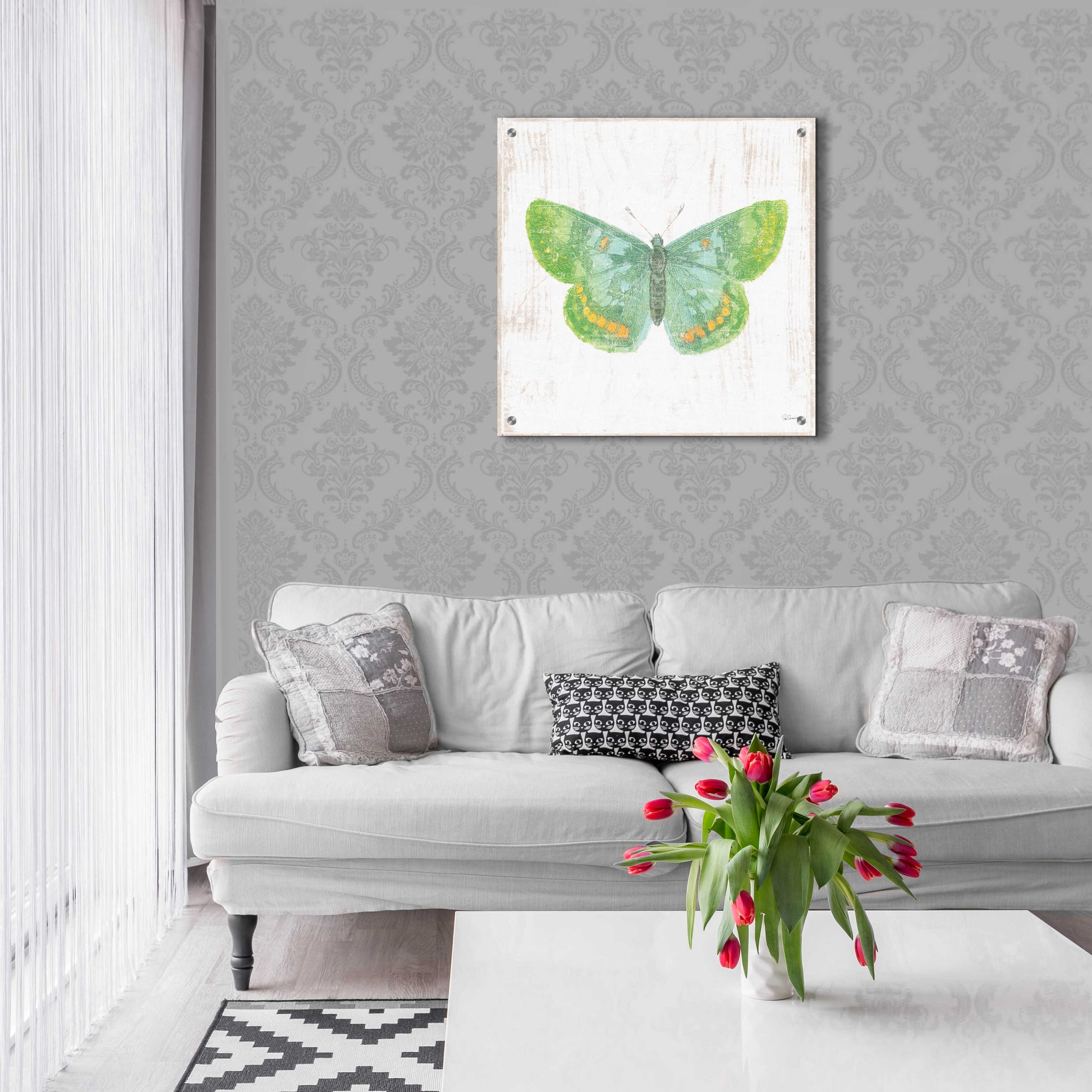 Epic Art 'White Barn Butterflies II' by Sue Schlabach, Acrylic Glass Wall Art,24x24