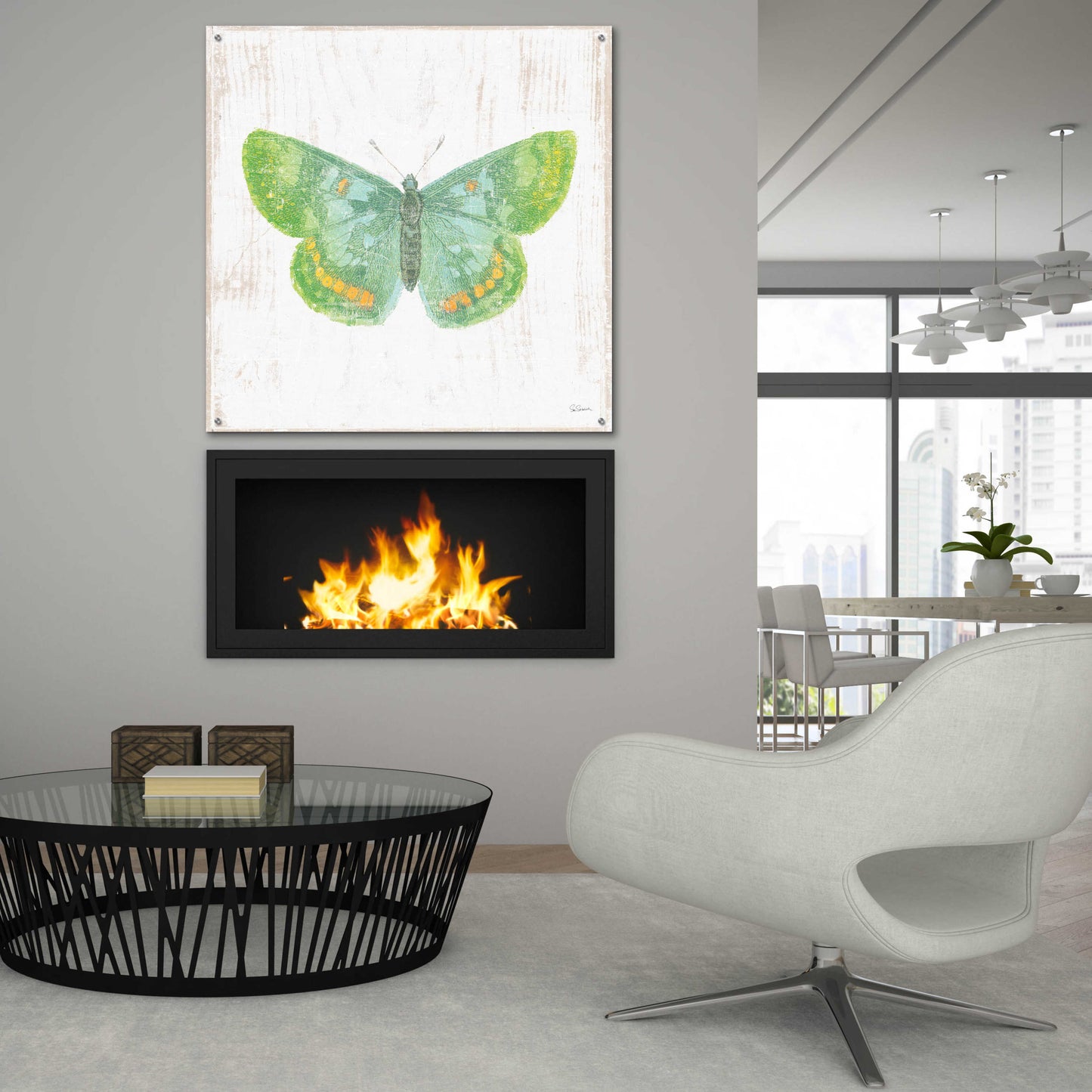 Epic Art 'White Barn Butterflies II' by Sue Schlabach, Acrylic Glass Wall Art,36x36