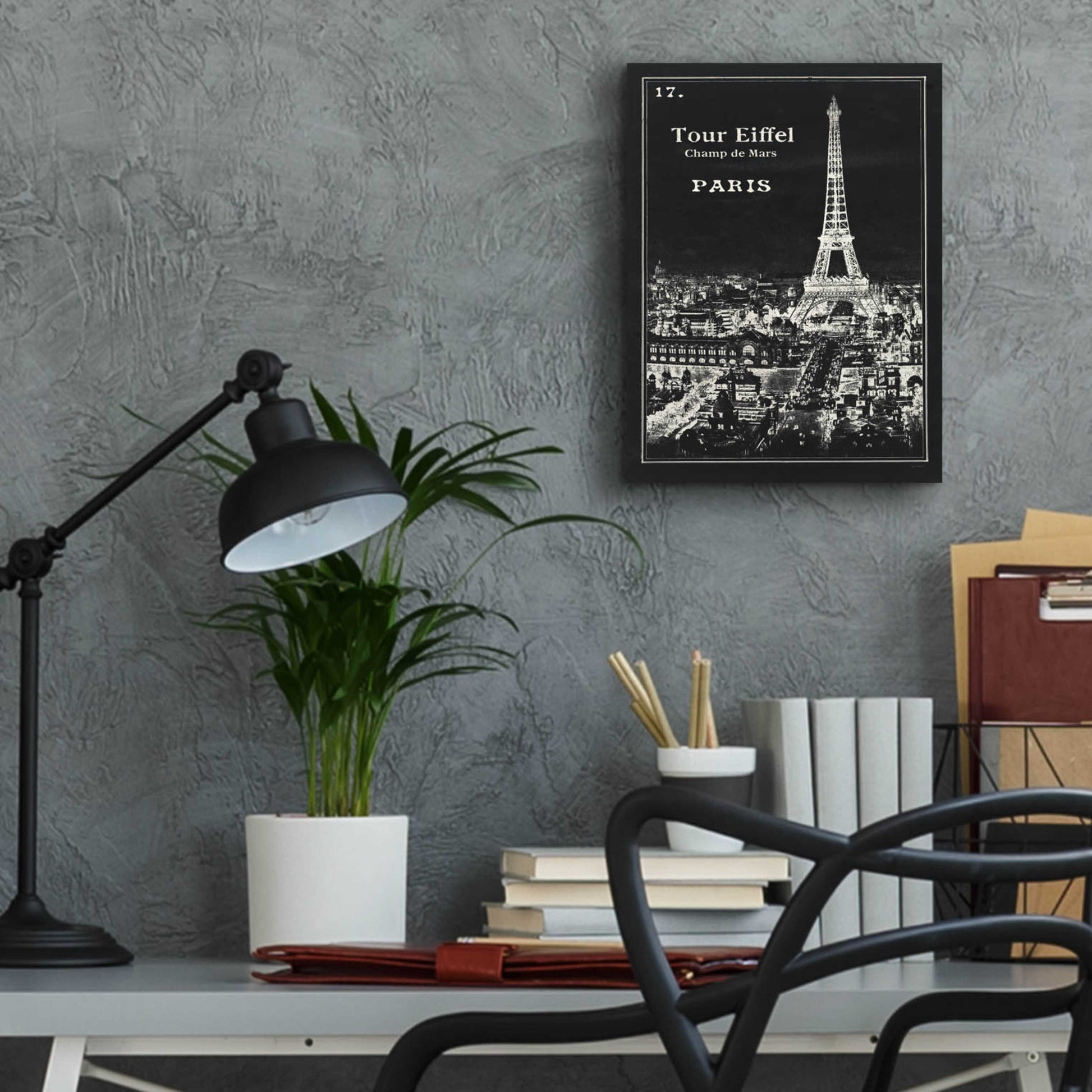 Epic Art 'Black Blueprint Map Eiffel Tower' by Sue Schlabach, Acrylic Glass Wall Art,12x16