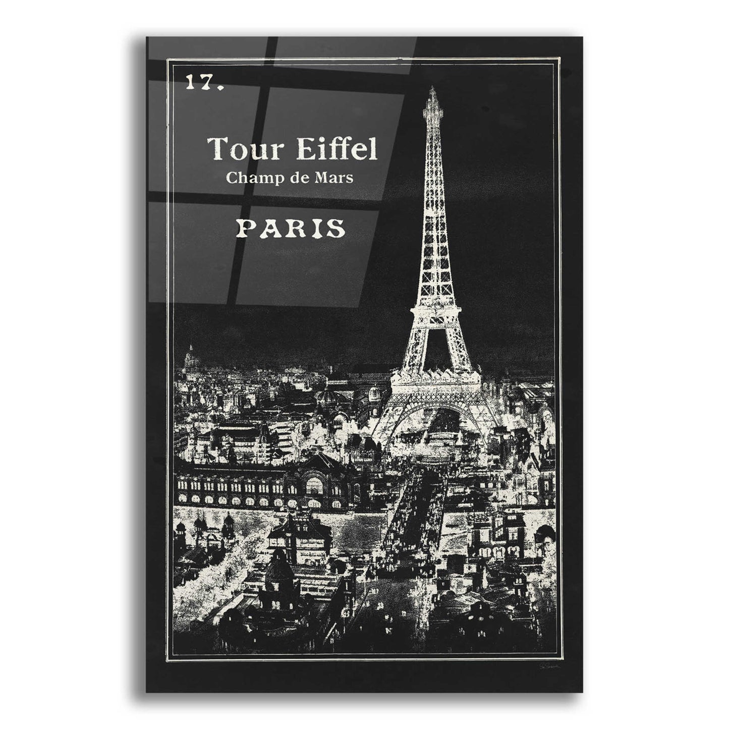 Epic Art 'Black Blueprint Map Eiffel Tower' by Sue Schlabach, Acrylic Glass Wall Art,12x16