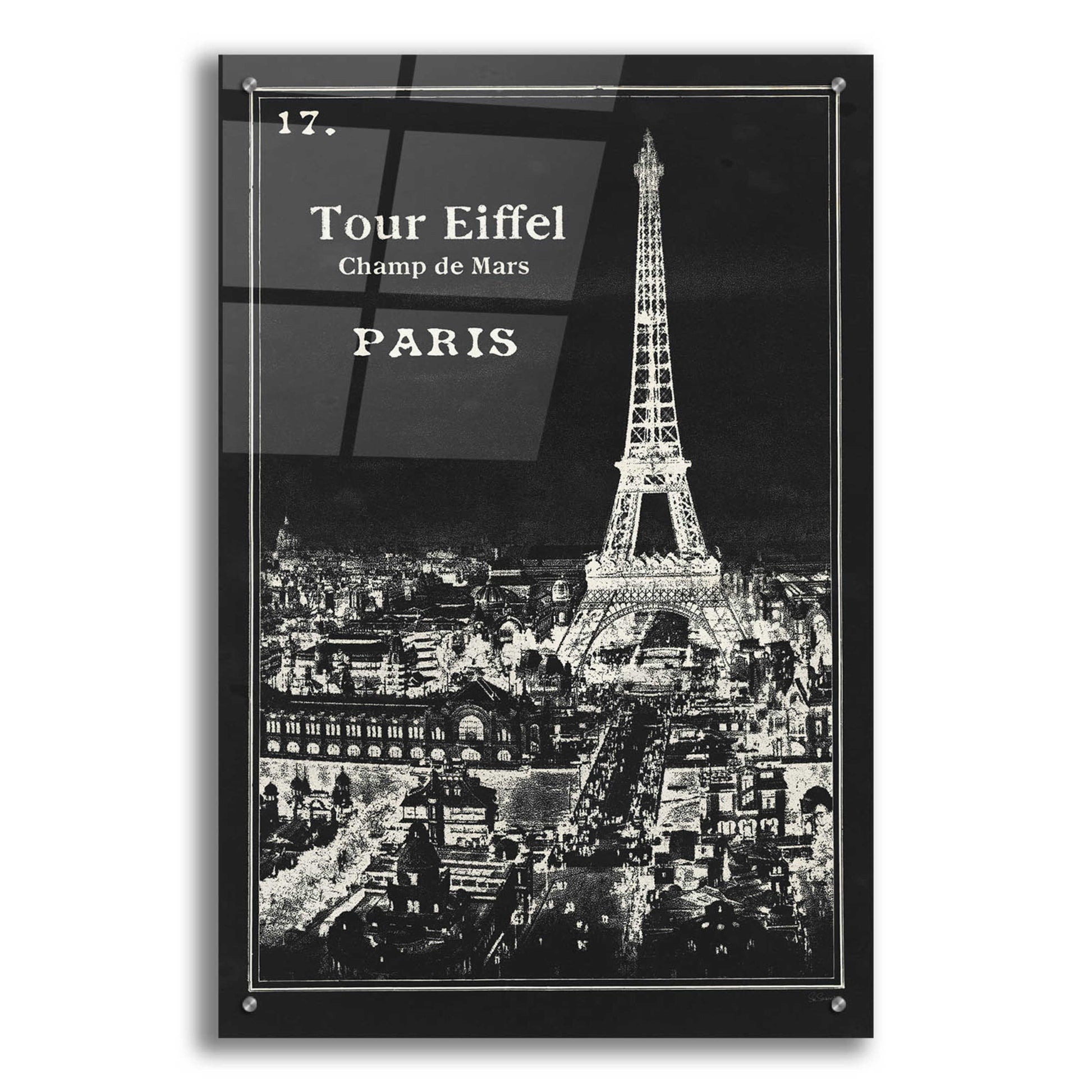 Epic Art 'Black Blueprint Map Eiffel Tower' by Sue Schlabach, Acrylic Glass Wall Art,24x36