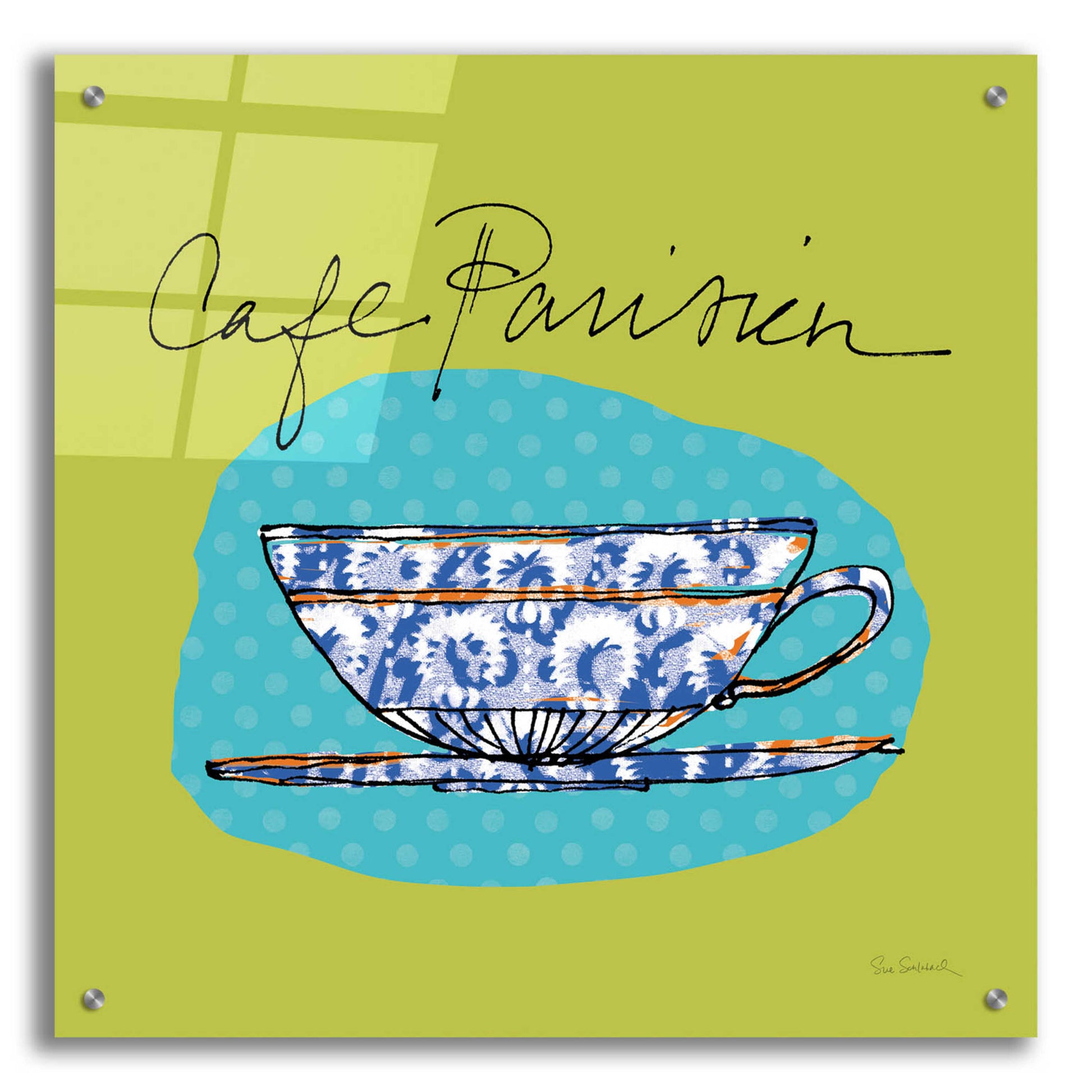 Epic Art 'Colorful Coffee Cafe Parisien No Border' by Sue Schlabach, Acrylic Glass Wall Art,24x24