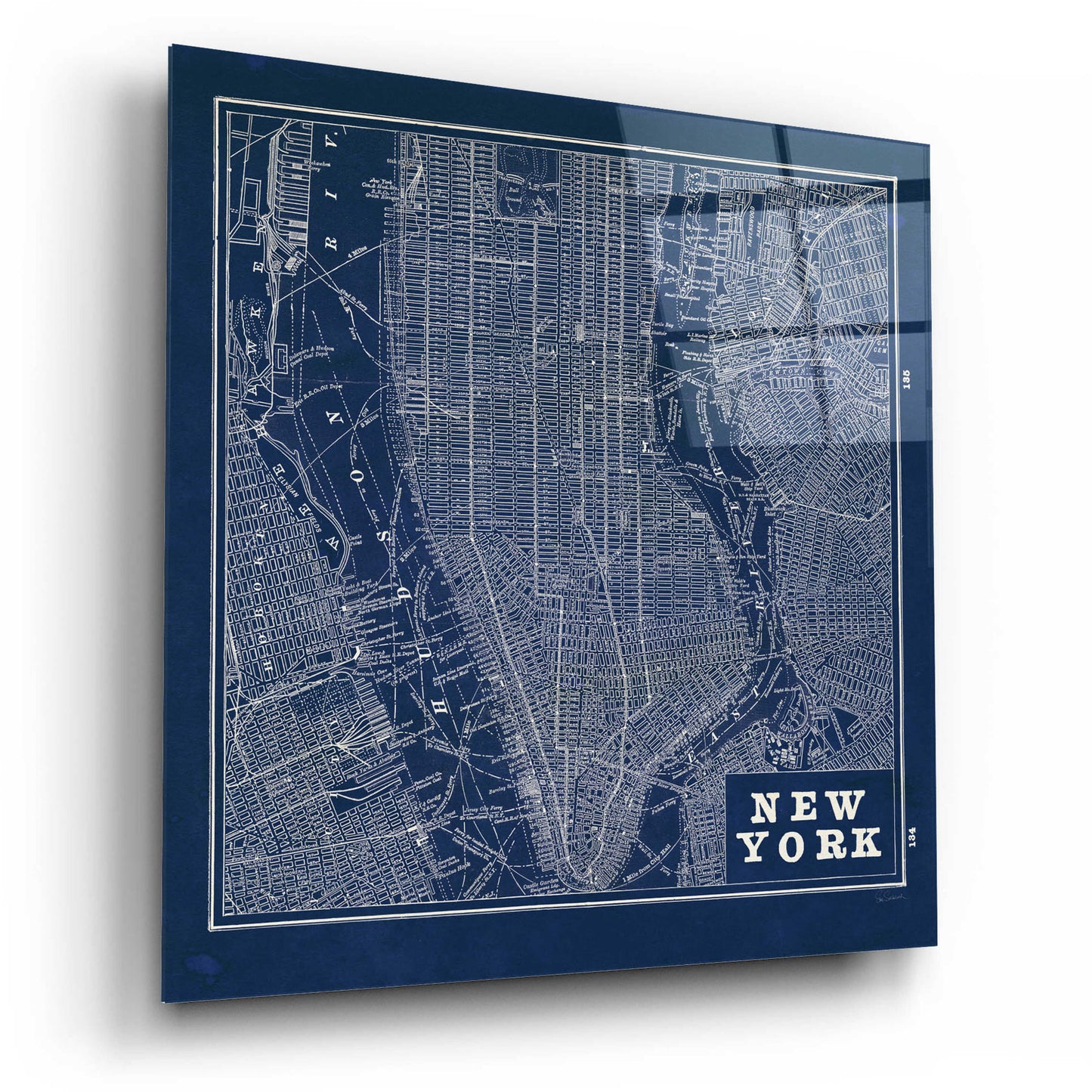 Epic Art 'Blueprint Map New York Square' by Sue Schlabach, Acrylic Glass Wall Art,12x12