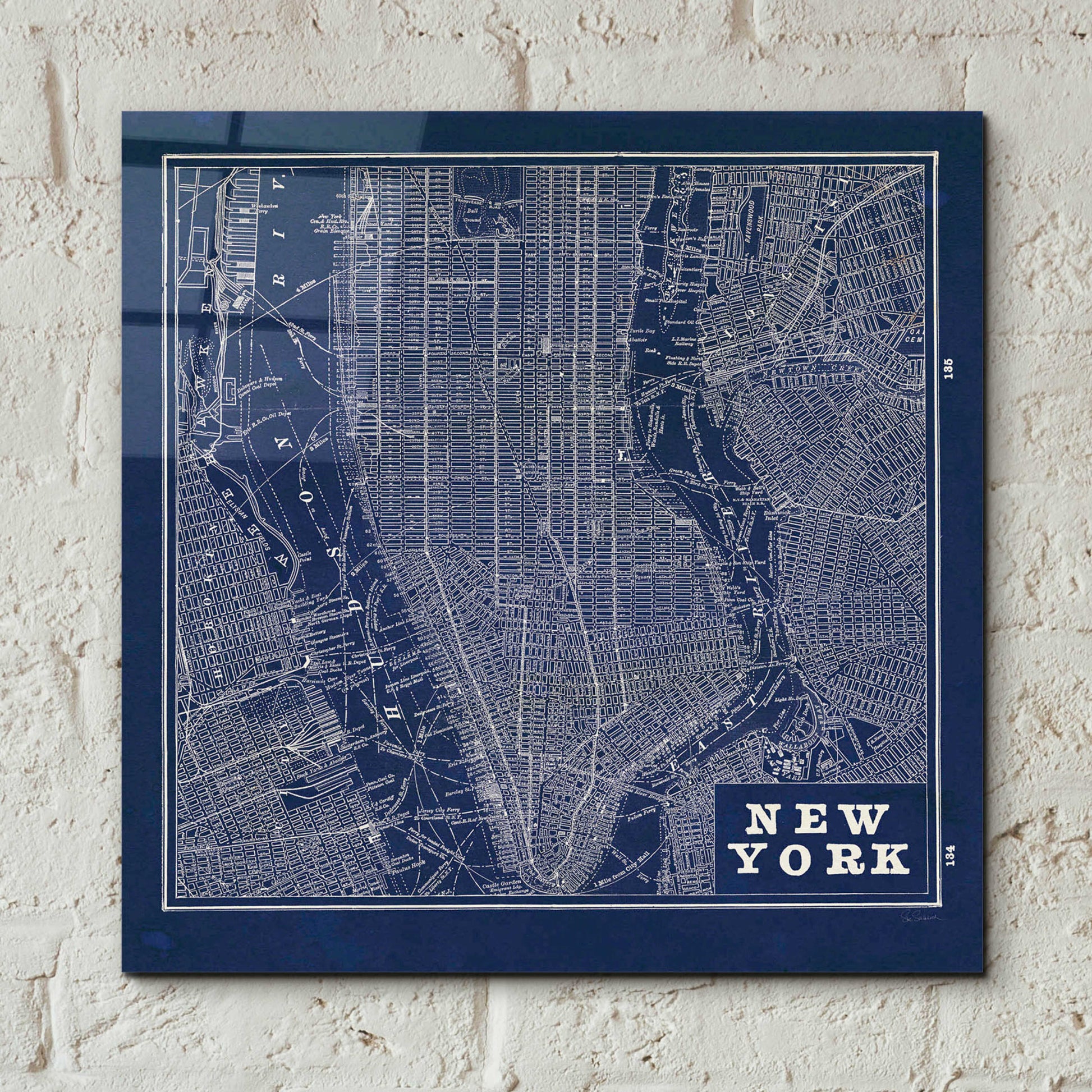 Epic Art 'Blueprint Map New York Square' by Sue Schlabach, Acrylic Glass Wall Art,12x12