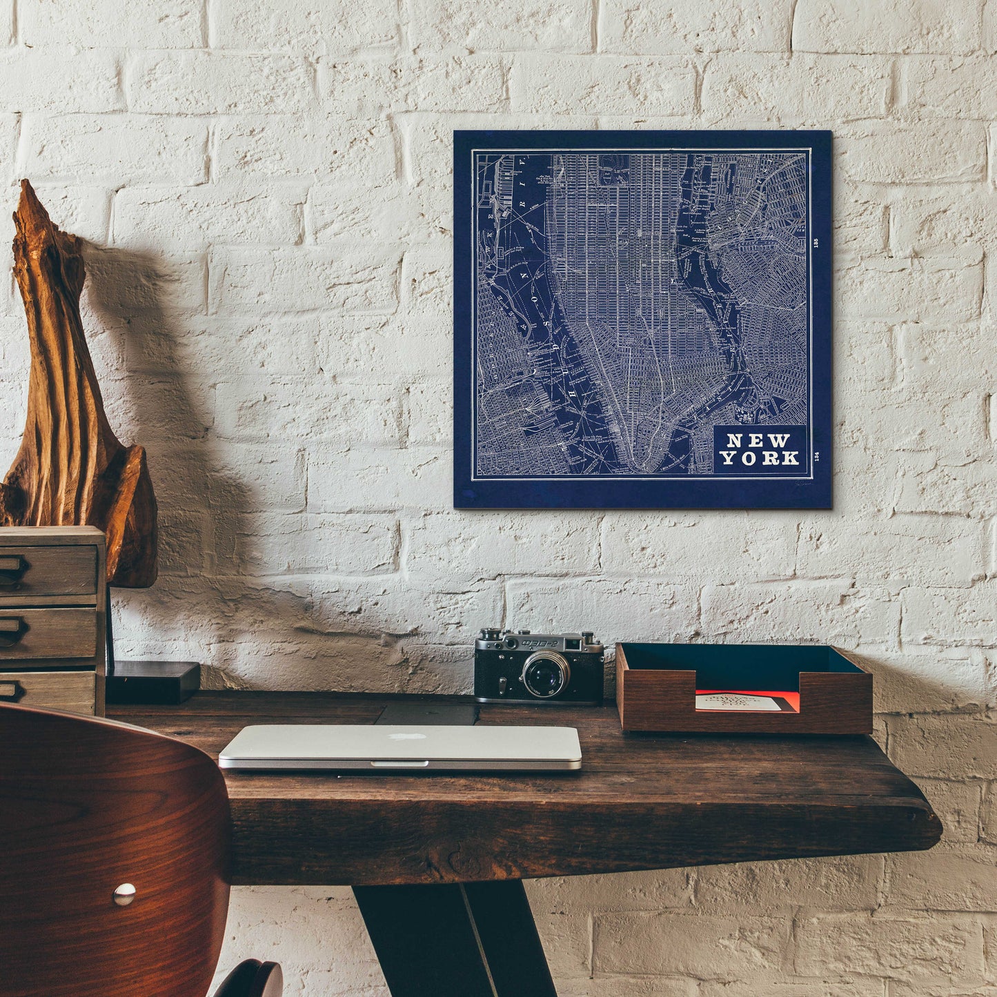 Epic Art 'Blueprint Map New York Square' by Sue Schlabach, Acrylic Glass Wall Art,12x12