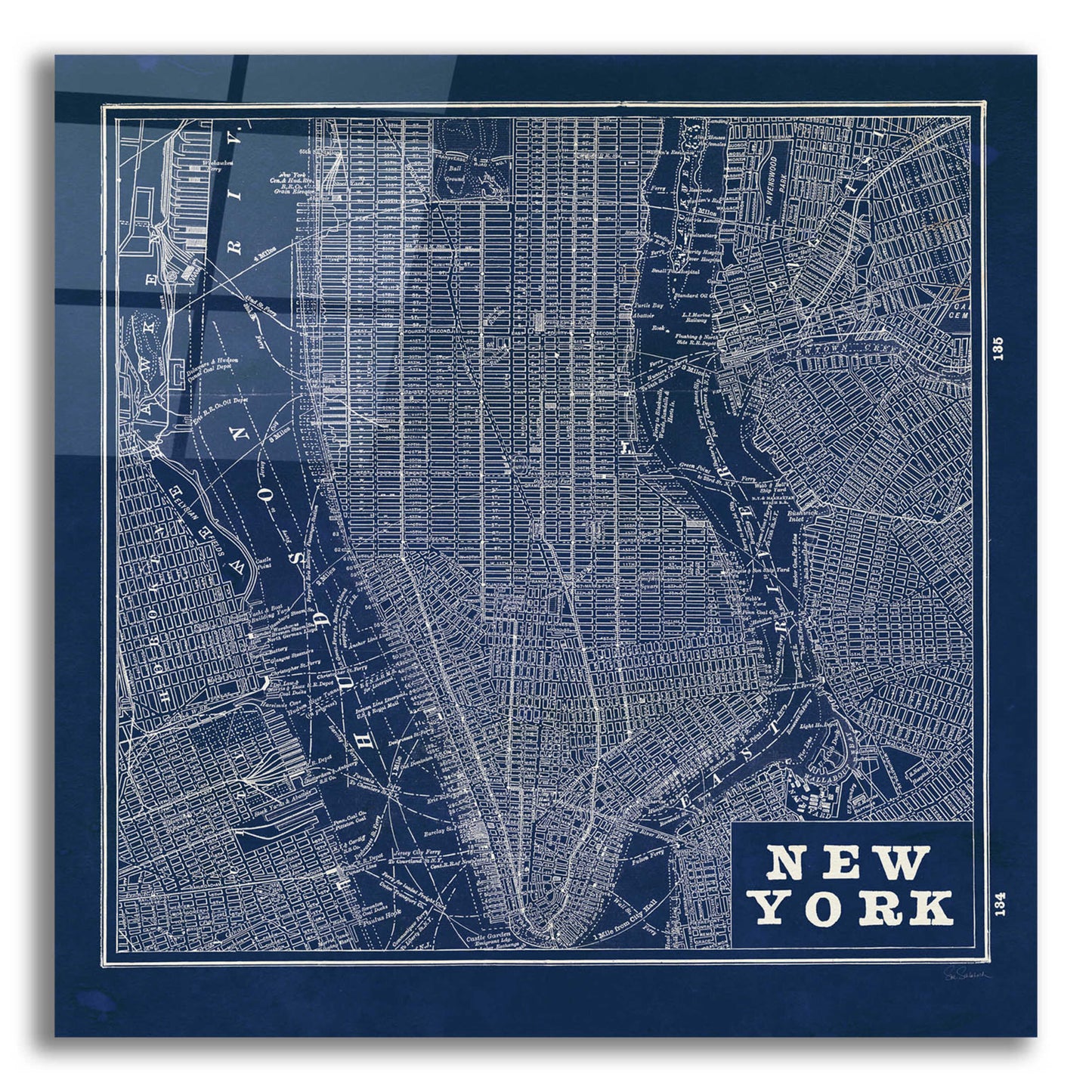 Epic Art 'Blueprint Map New York Square' by Sue Schlabach, Acrylic Glass Wall Art,12x12