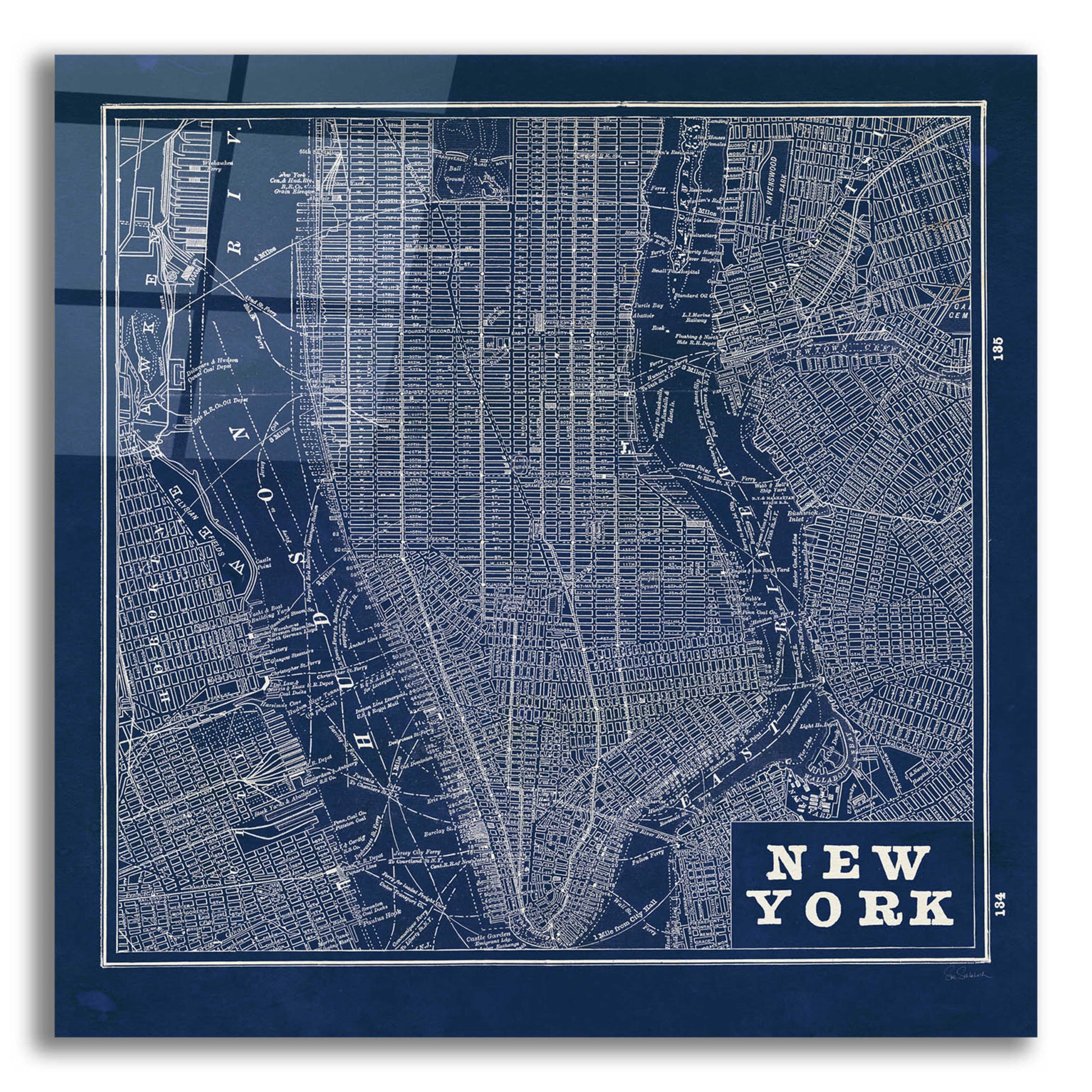 Epic Art 'Blueprint Map New York Square' by Sue Schlabach, Acrylic Glass Wall Art,12x12