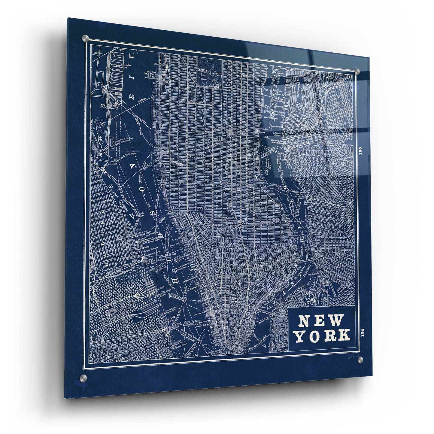 Epic Art 'Blueprint Map New York Square' by Sue Schlabach, Acrylic Glass Wall Art,24x24