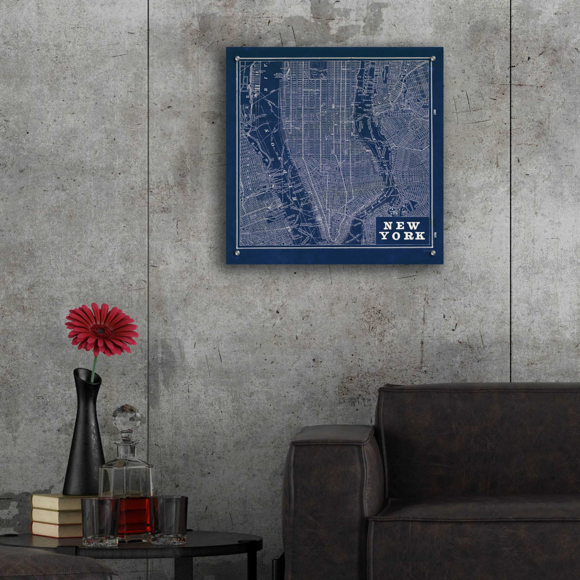 Epic Art 'Blueprint Map New York Square' by Sue Schlabach, Acrylic Glass Wall Art,24x24