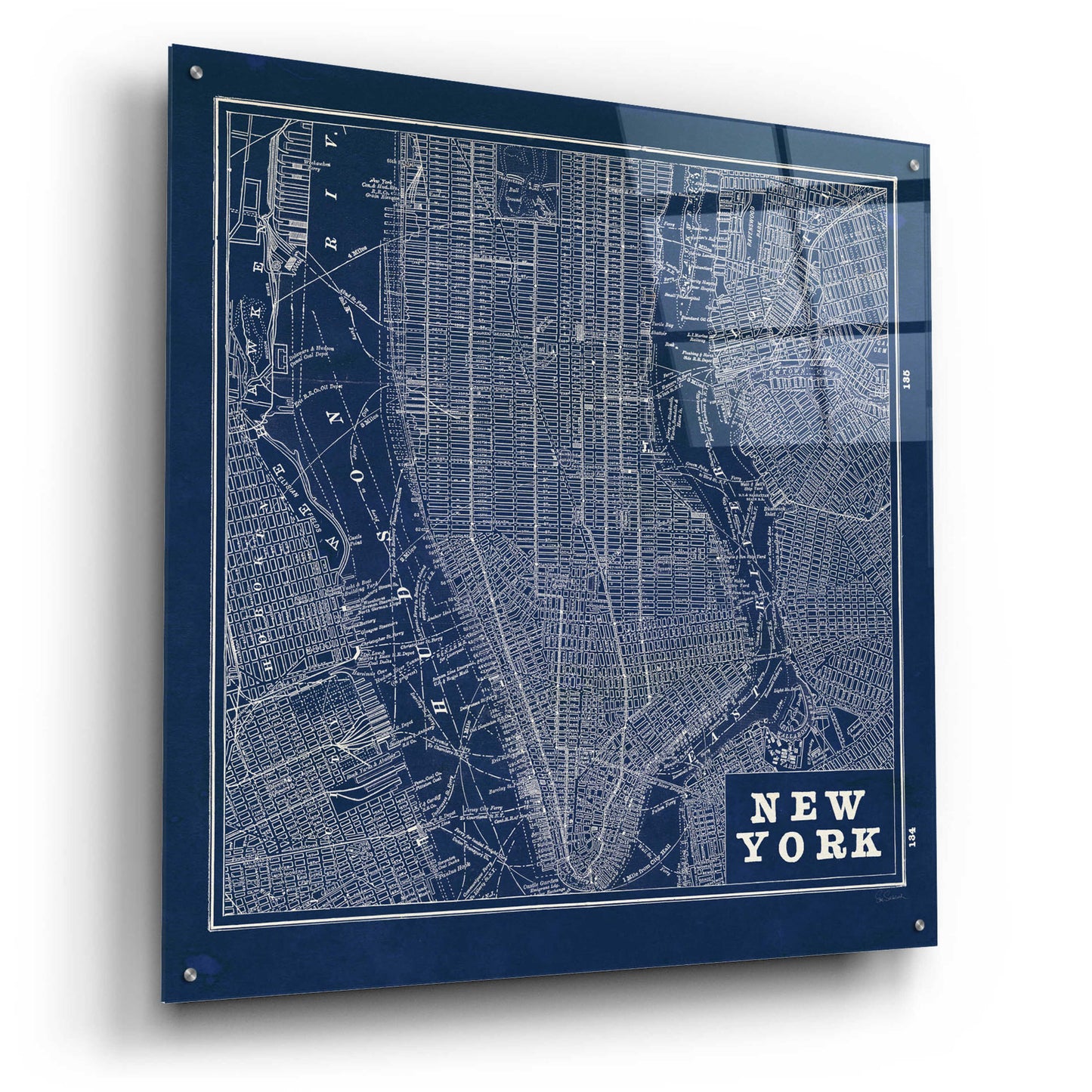 Epic Art 'Blueprint Map New York Square' by Sue Schlabach, Acrylic Glass Wall Art,36x36