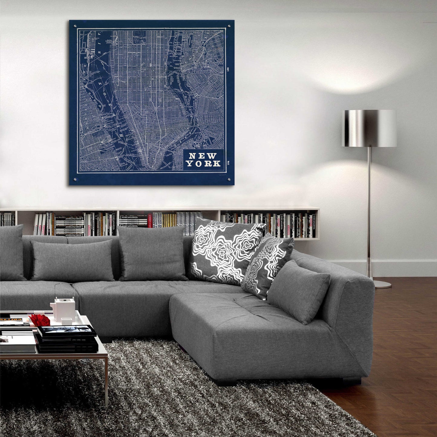 Epic Art 'Blueprint Map New York Square' by Sue Schlabach, Acrylic Glass Wall Art,36x36