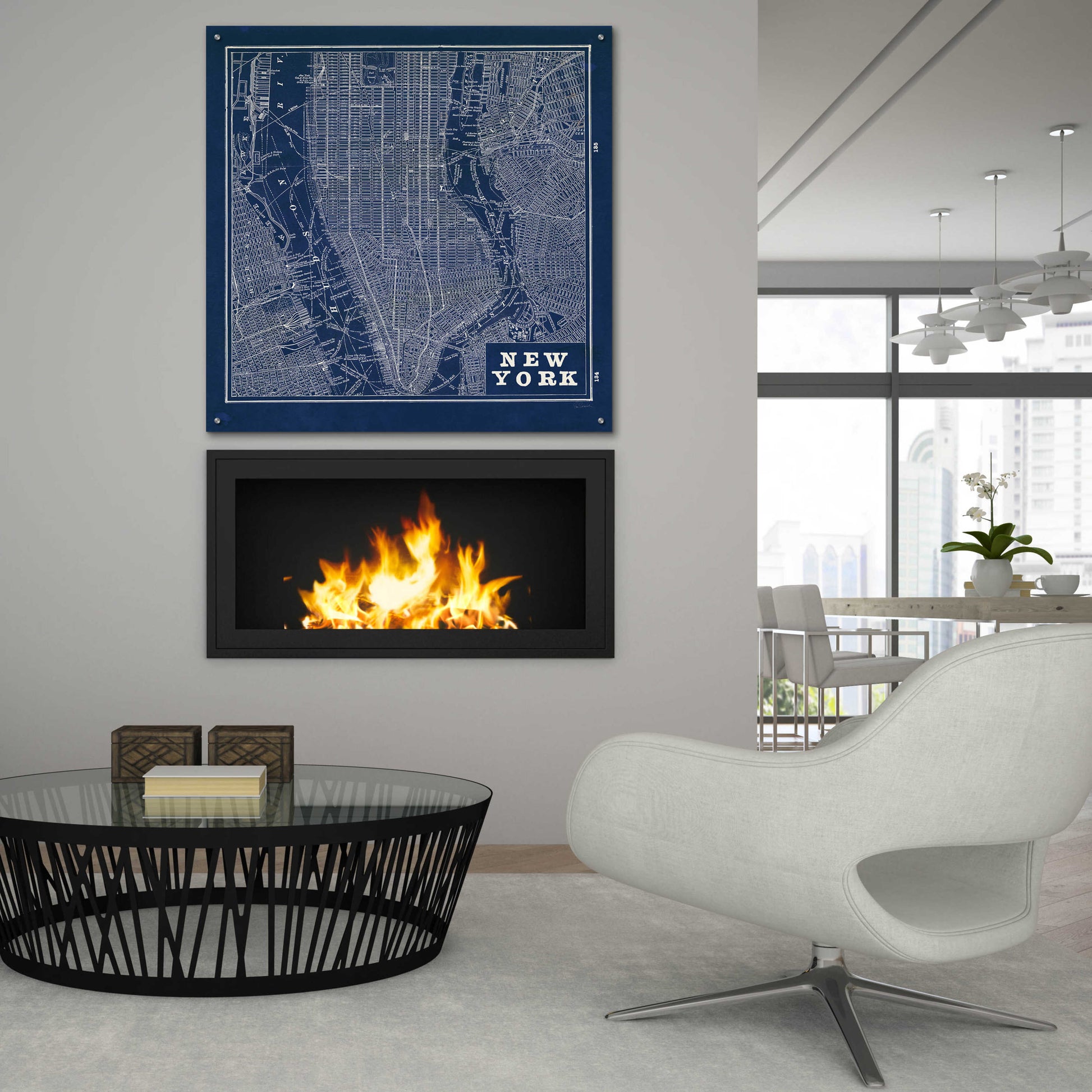 Epic Art 'Blueprint Map New York Square' by Sue Schlabach, Acrylic Glass Wall Art,36x36