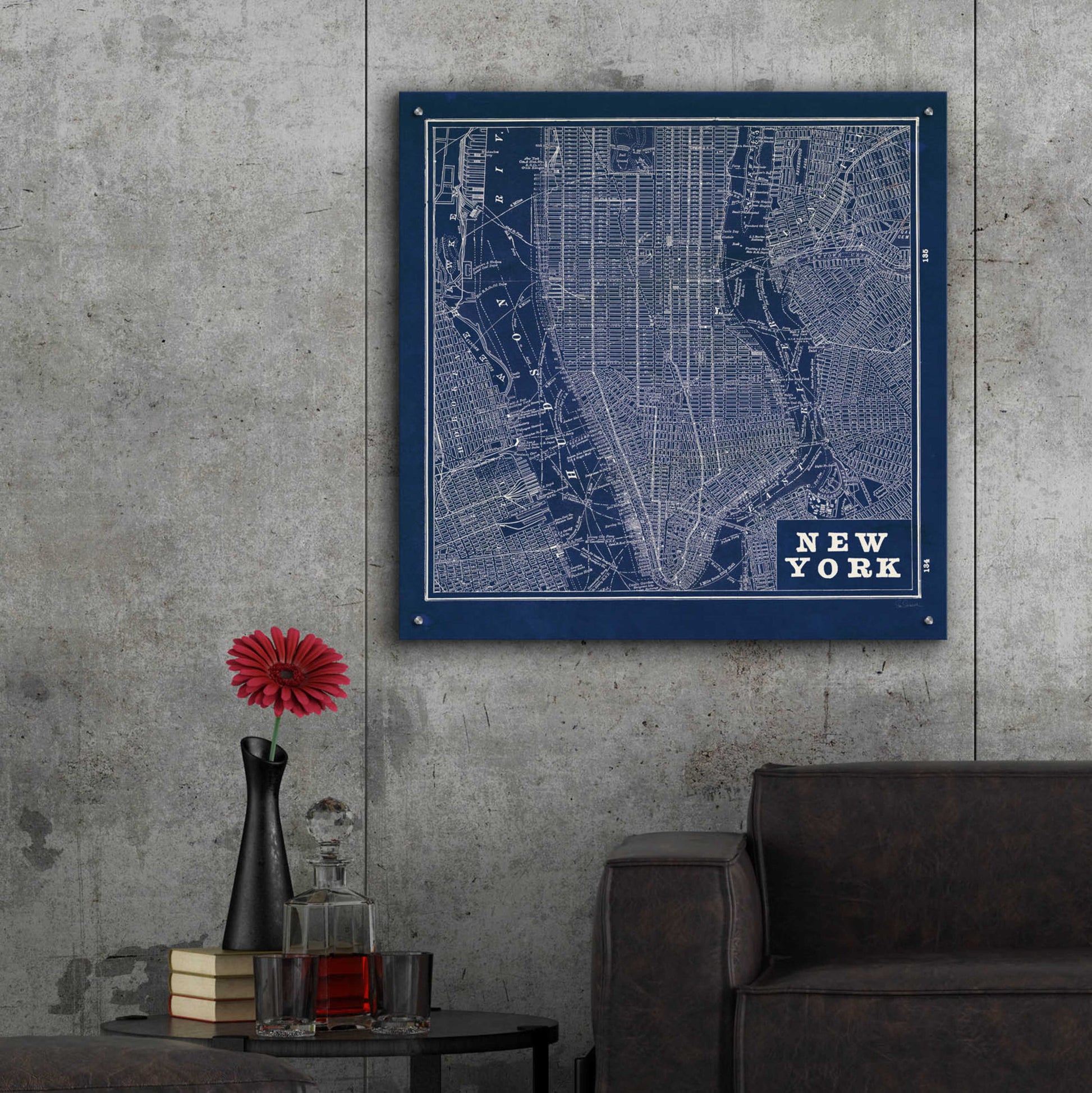 Epic Art 'Blueprint Map New York Square' by Sue Schlabach, Acrylic Glass Wall Art,36x36