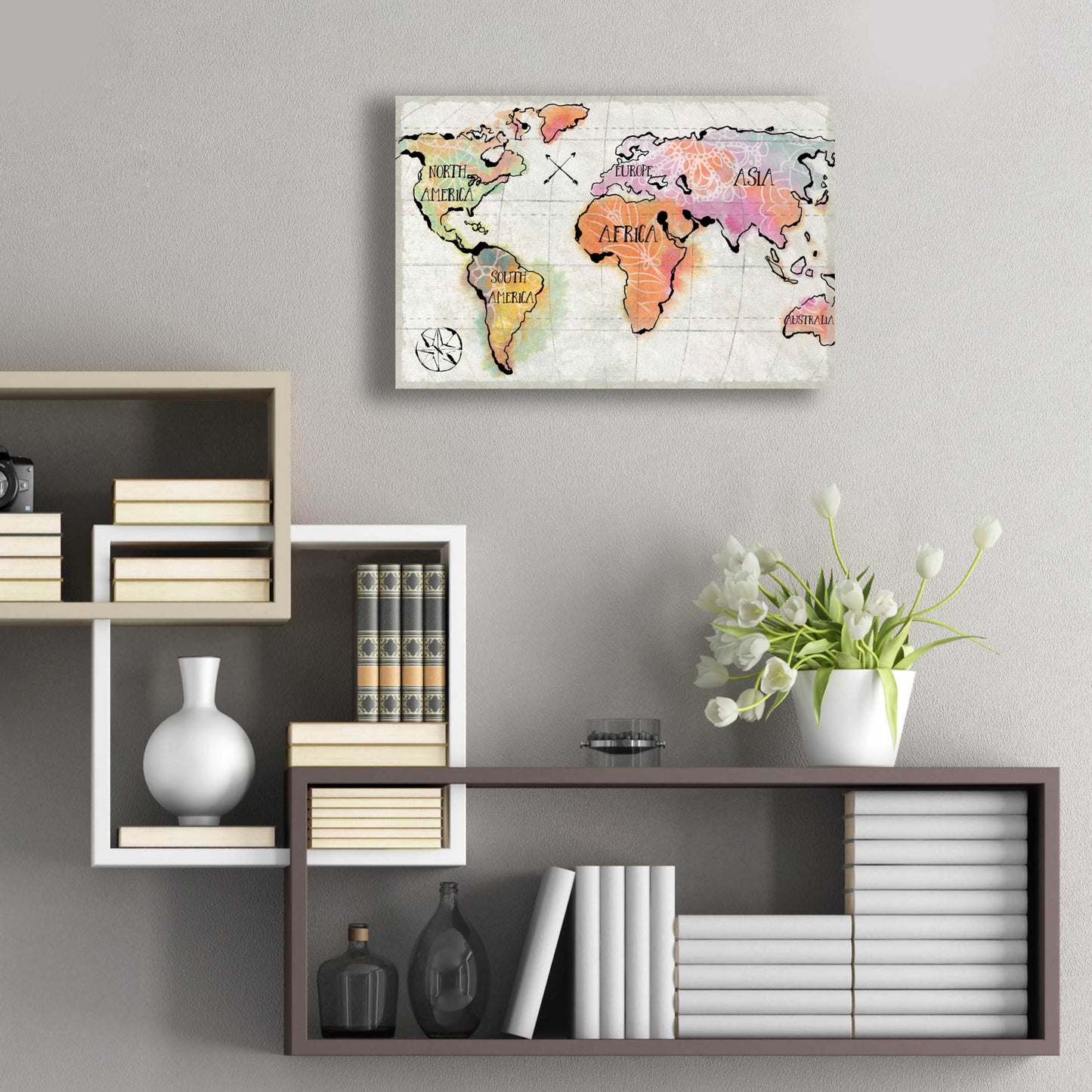 Epic Art 'Mapped Continents I Neutral' by Sue Schlabach, Acrylic Glass Wall Art,24x16