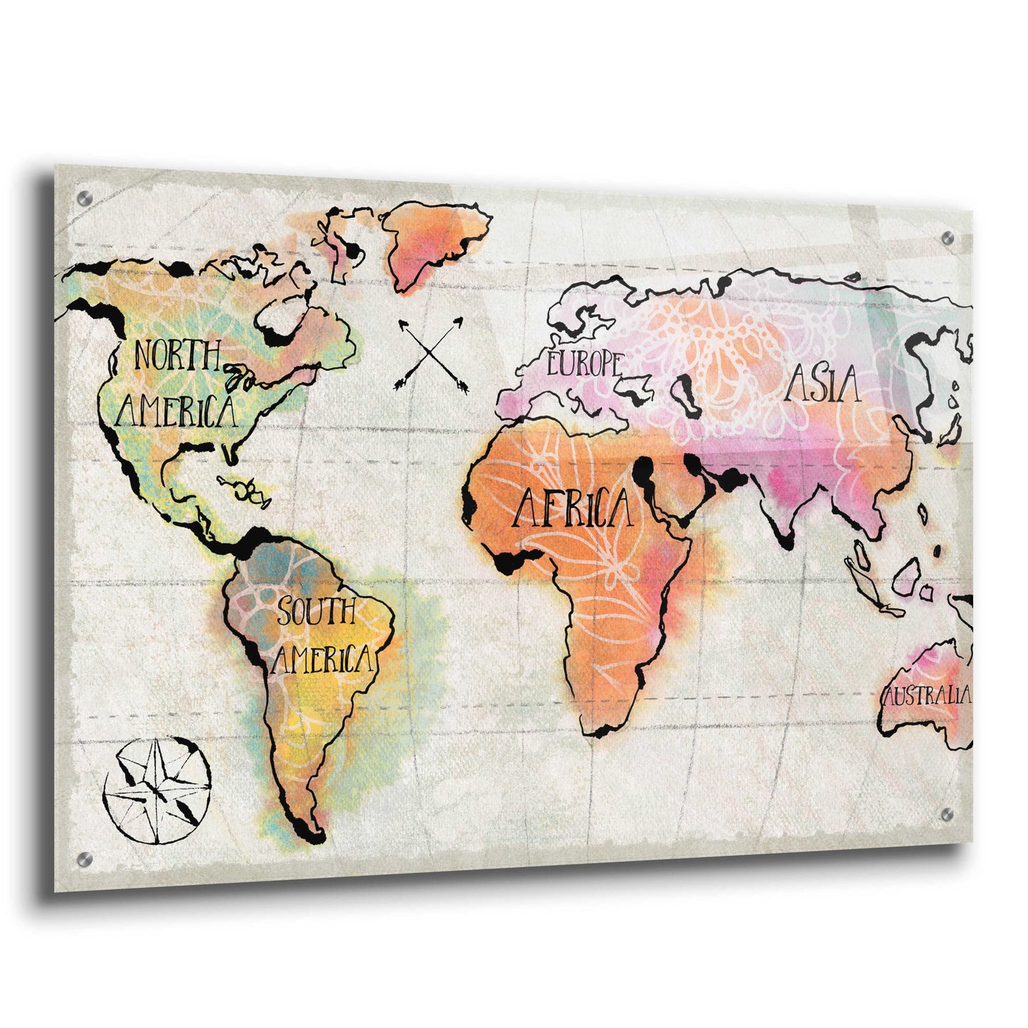 Epic Art 'Mapped Continents I Neutral' by Sue Schlabach, Acrylic Glass Wall Art,36x24