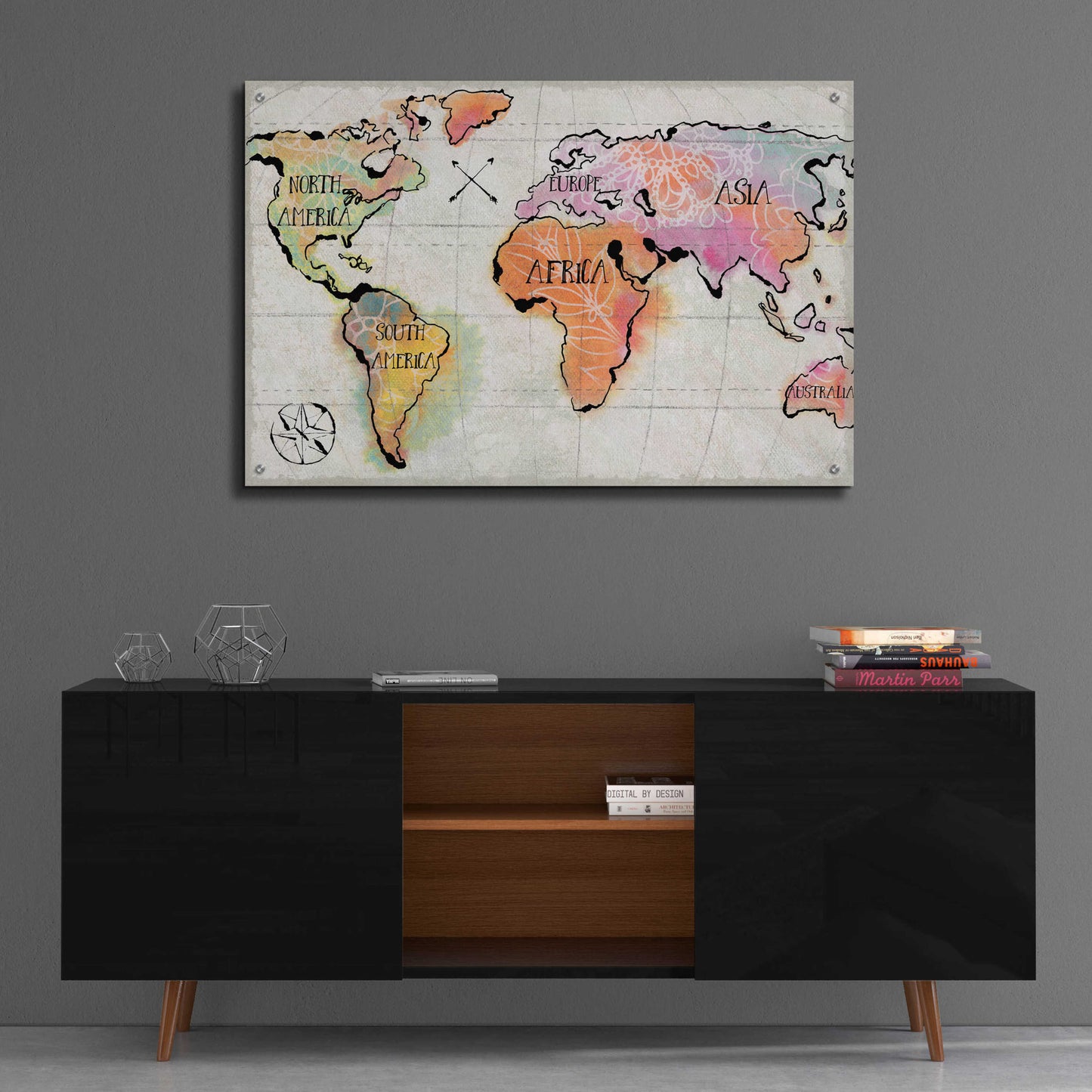 Epic Art 'Mapped Continents I Neutral' by Sue Schlabach, Acrylic Glass Wall Art,36x24