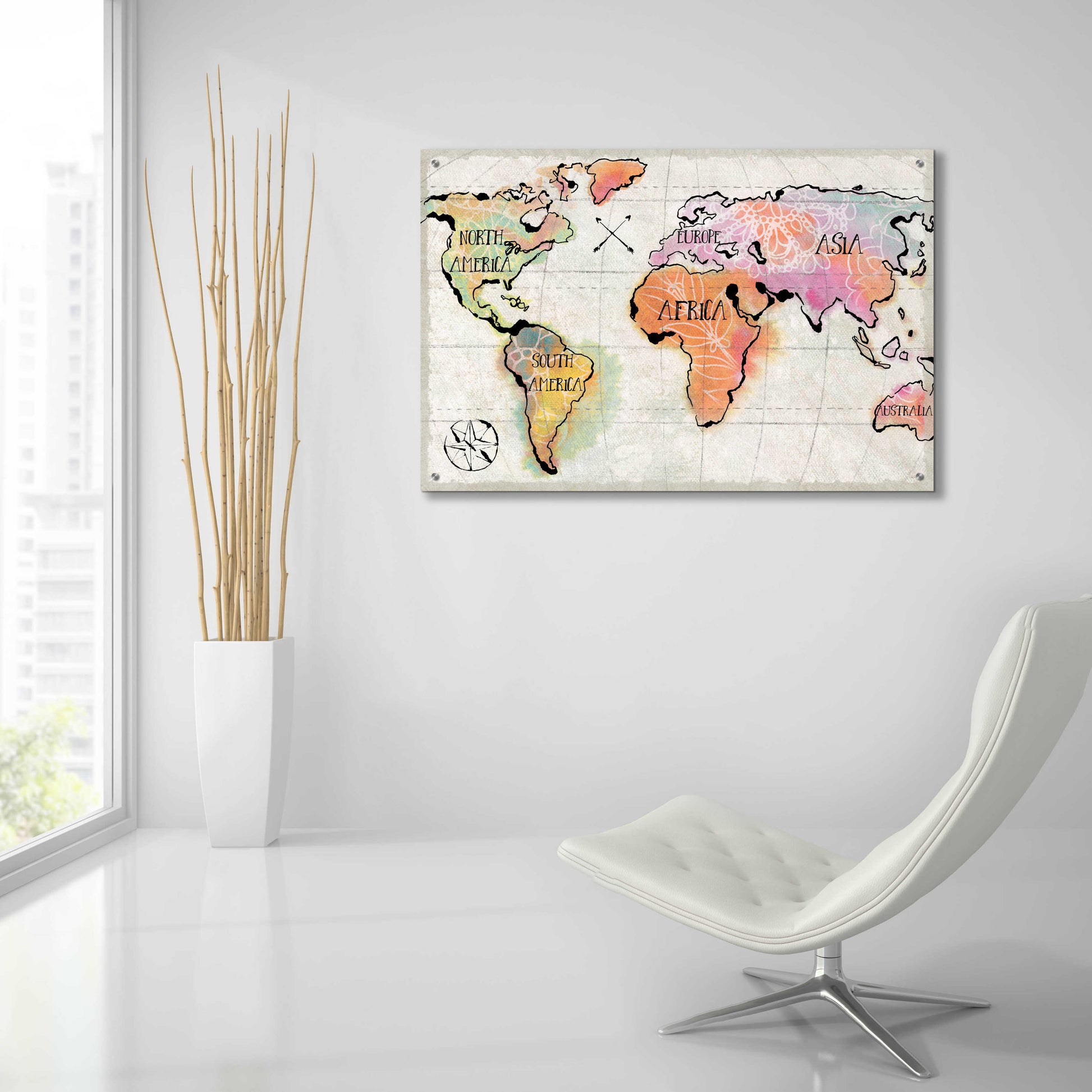 Epic Art 'Mapped Continents I Neutral' by Sue Schlabach, Acrylic Glass Wall Art,36x24