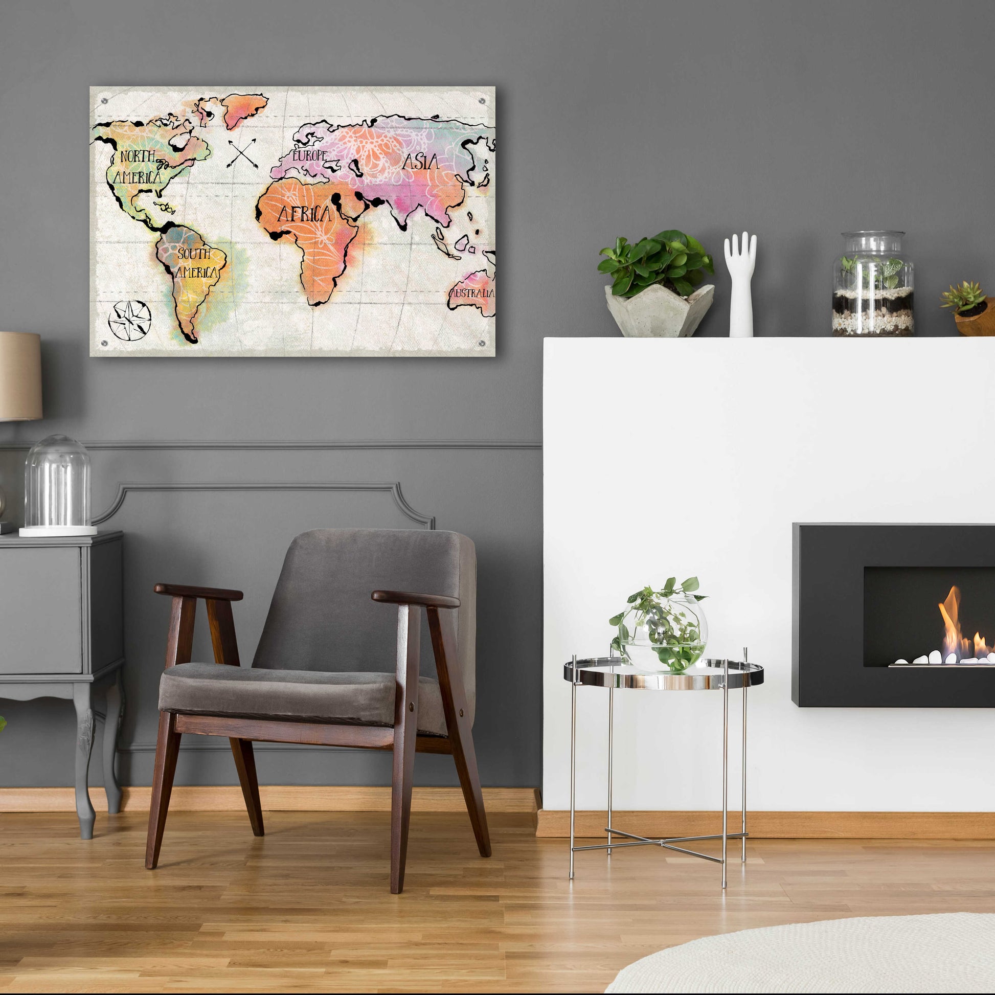 Epic Art 'Mapped Continents I Neutral' by Sue Schlabach, Acrylic Glass Wall Art,36x24