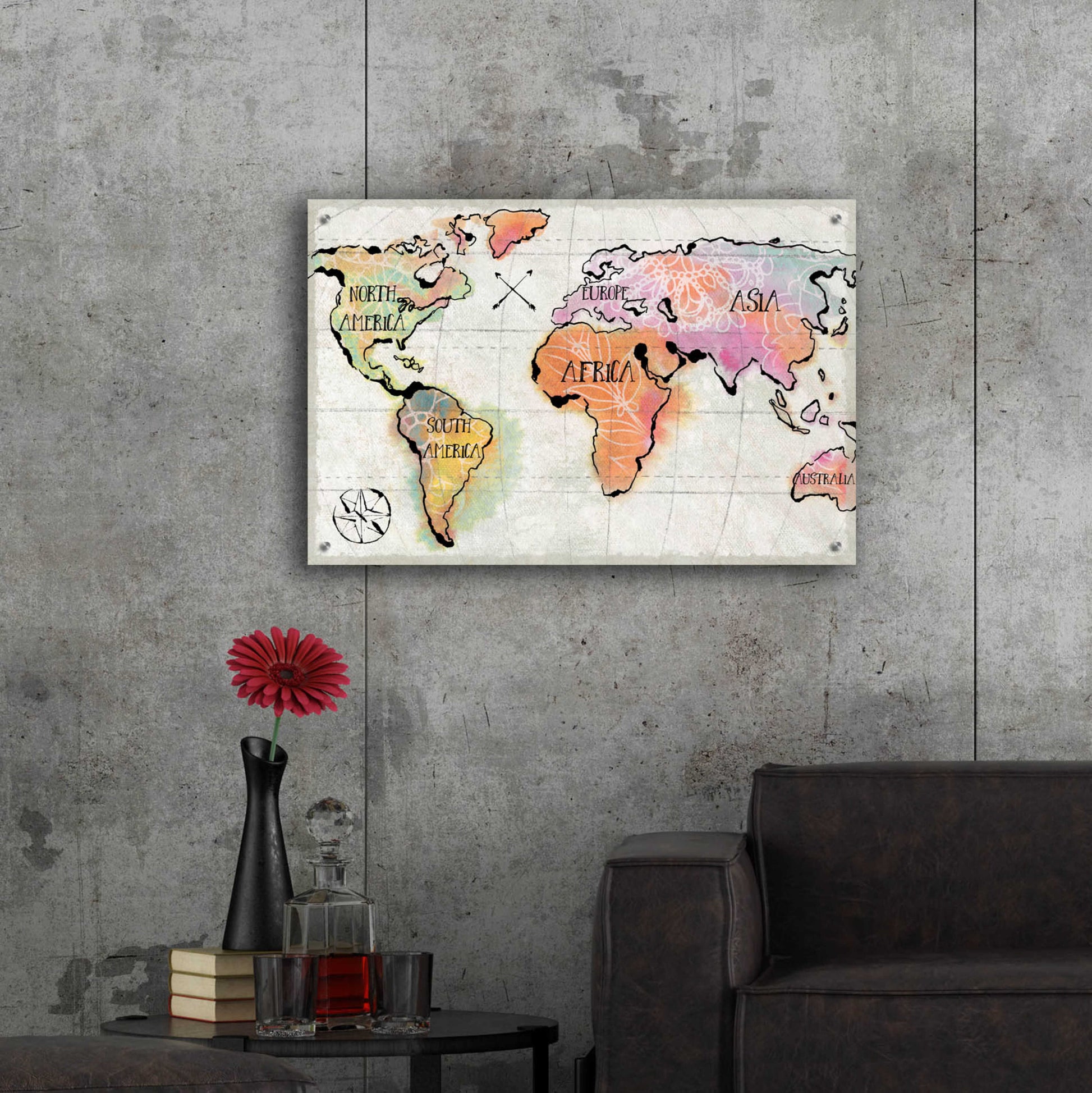 Epic Art 'Mapped Continents I Neutral' by Sue Schlabach, Acrylic Glass Wall Art,36x24