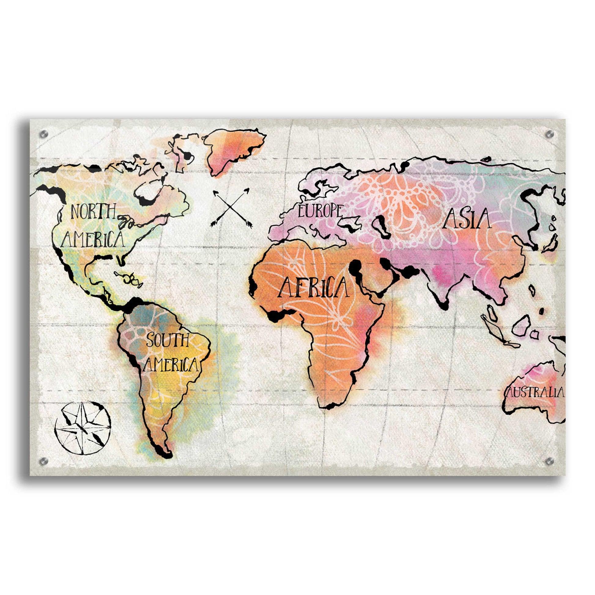 Epic Art 'Mapped Continents I Neutral' by Sue Schlabach, Acrylic Glass Wall Art,36x24