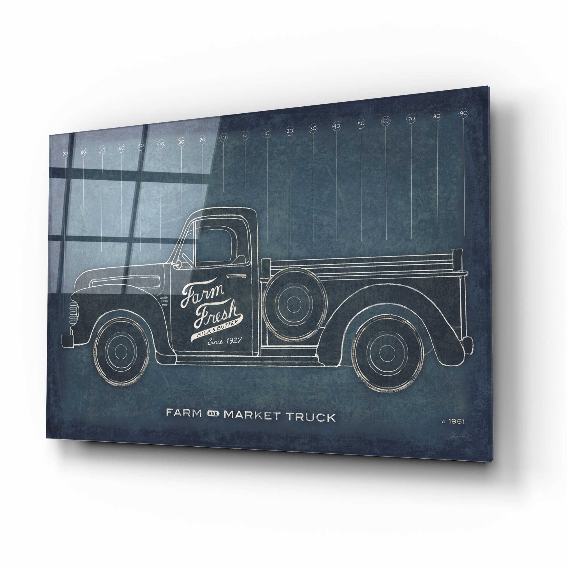 Epic Art 'Farm Truck Blueprint' by Sue Schlabach, Acrylic Glass Wall Art,16x12